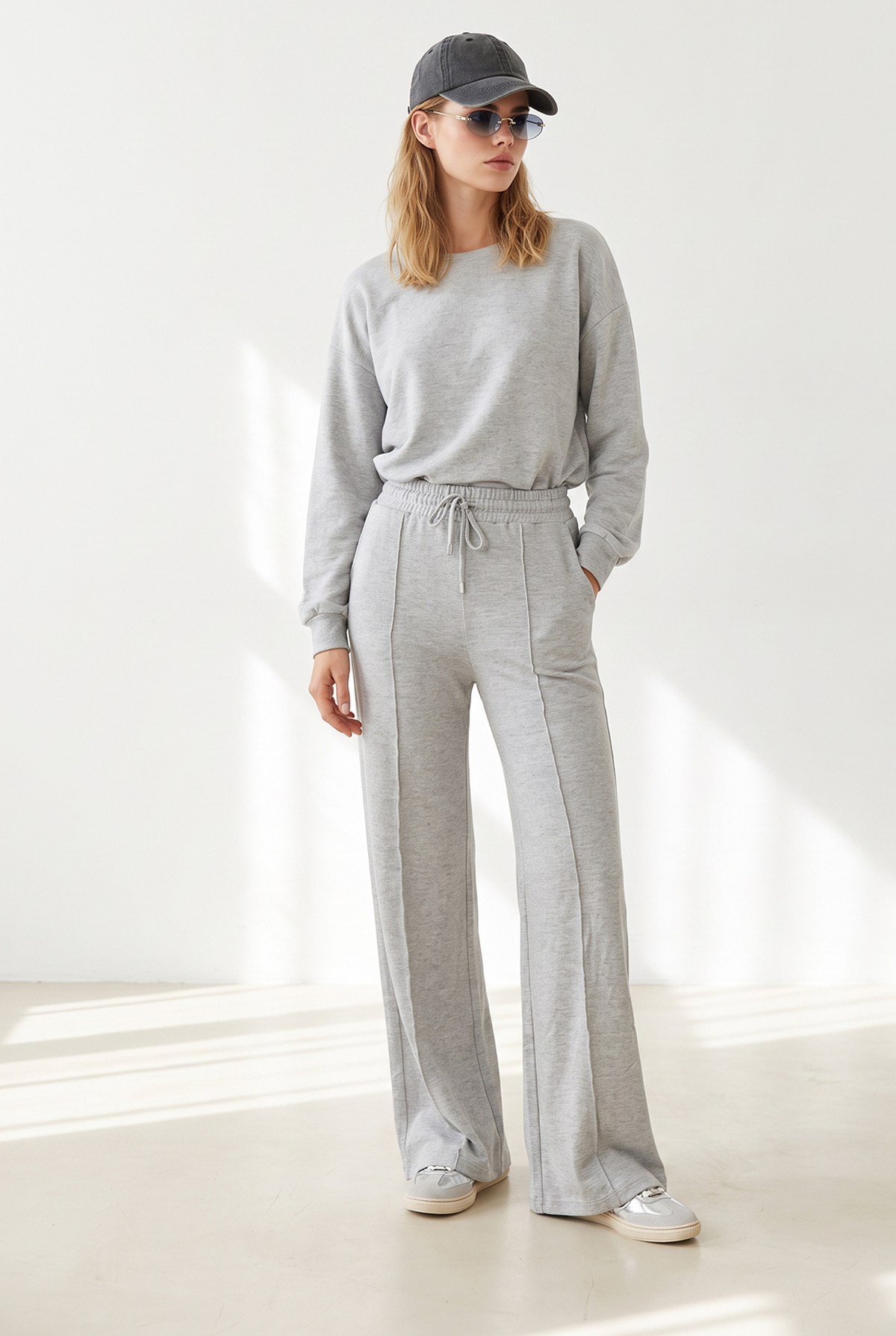 Pantolon Bluz Loose Fit Yumoş Takım Gri