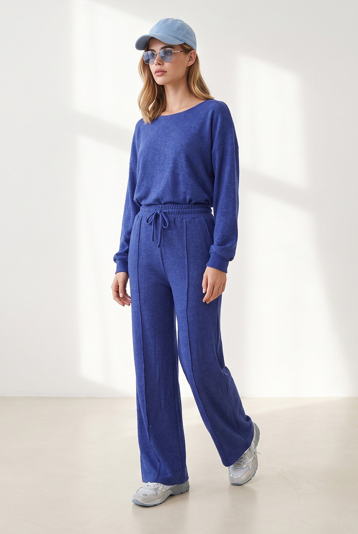 Pantolon Bluz Loose Fit Yumoş Takım Saks Mavi