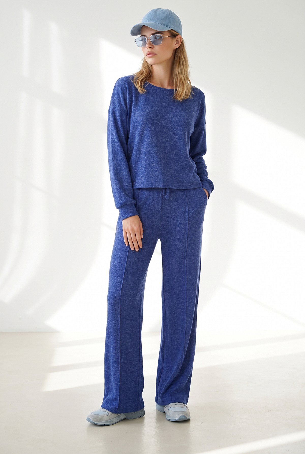 Pantolon Bluz Loose Fit Yumoş Takım Saks Mavi