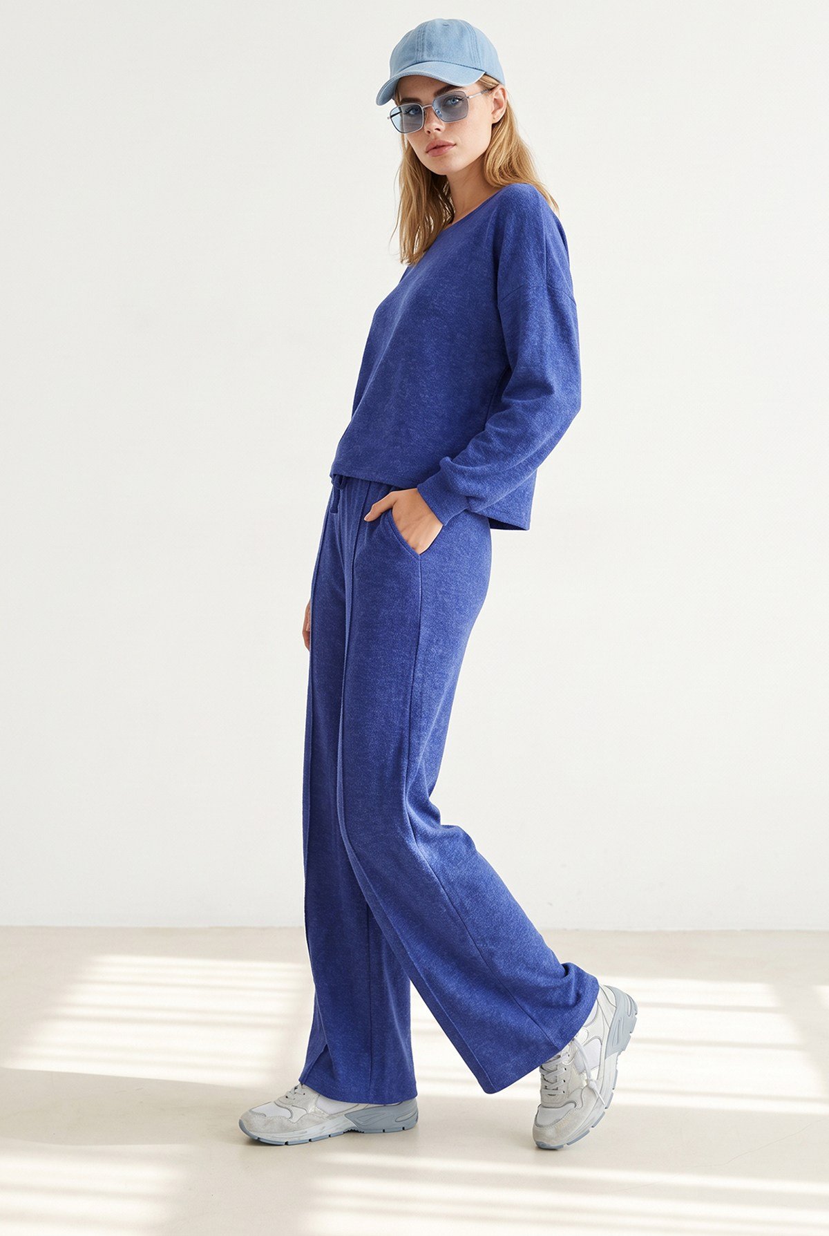 Pantolon Bluz Loose Fit Yumoş Takım Saks Mavi