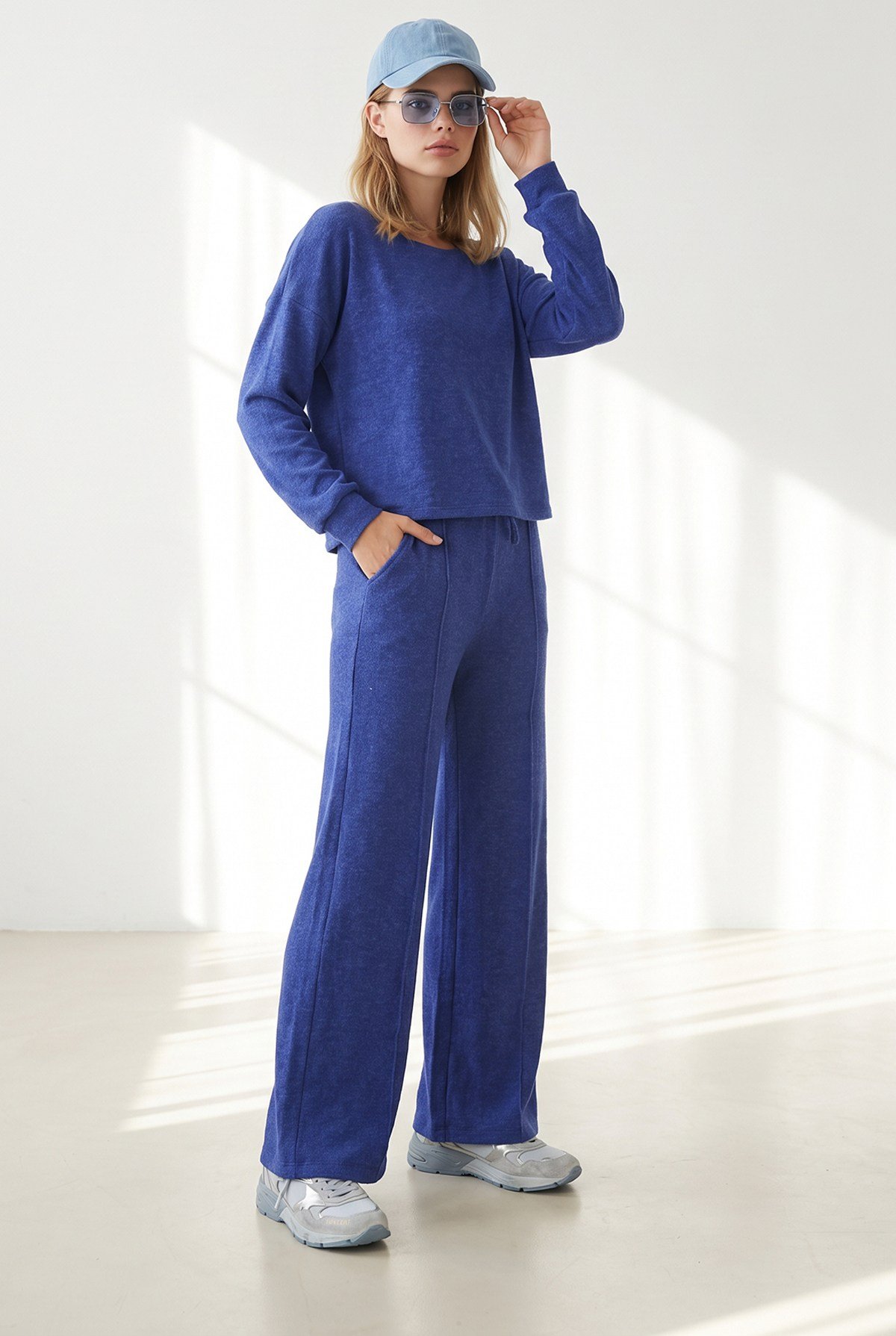 Pantolon Bluz Loose Fit Yumoş Takım Saks Mavi