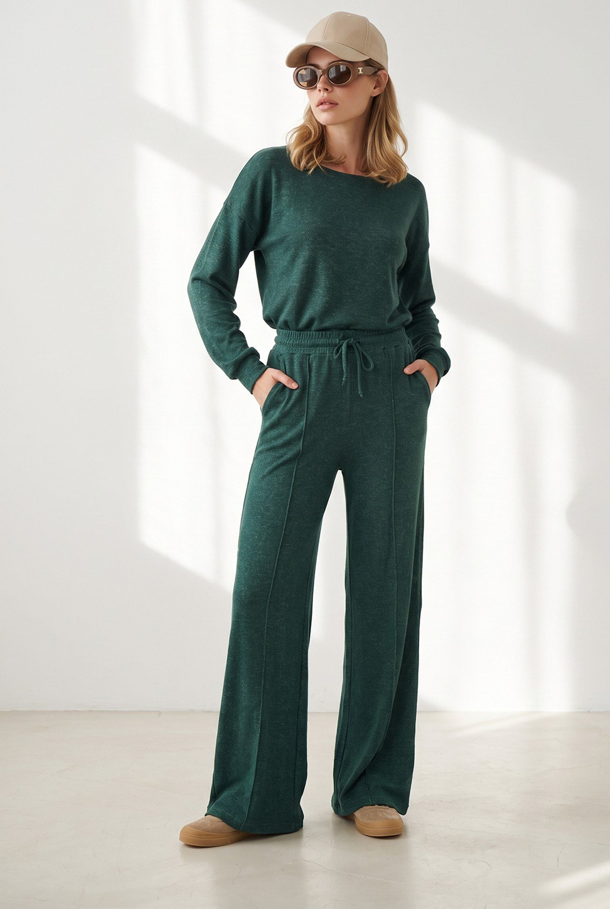 Pantolon Bluz Loose Fit Yumoş Takım Yeşil