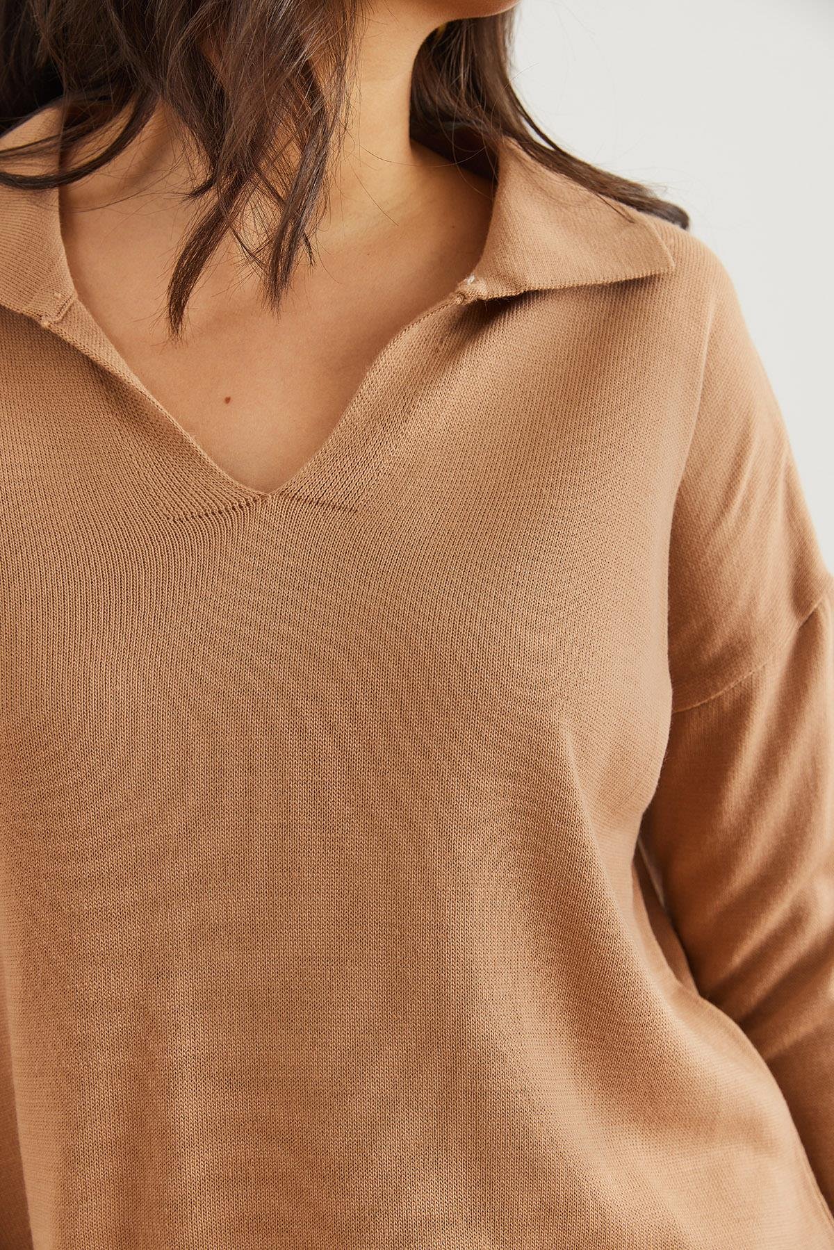 Polo Yaka Basic Triko Kazak Camel