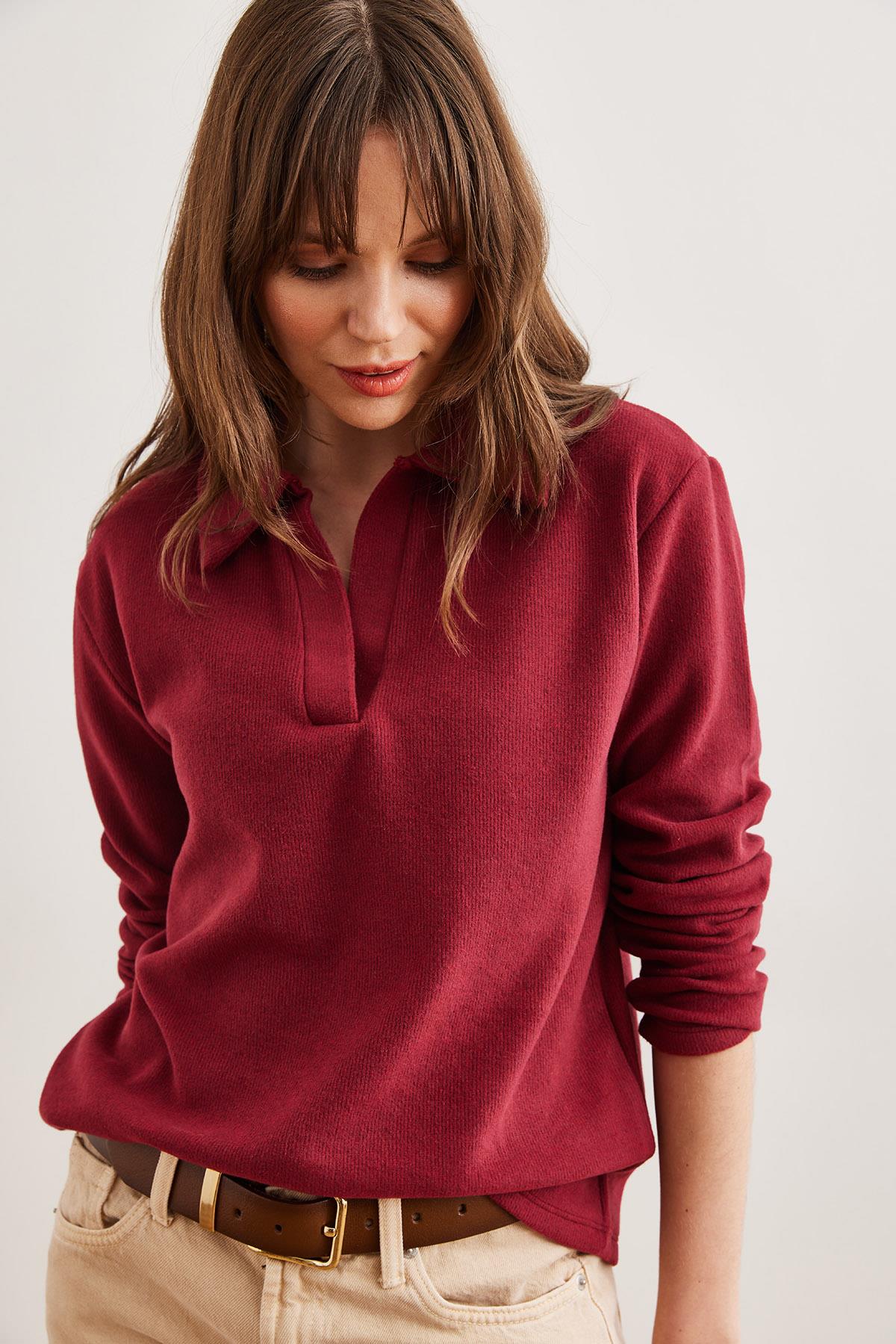 Polo Yaka Selanik Bluz Bordo