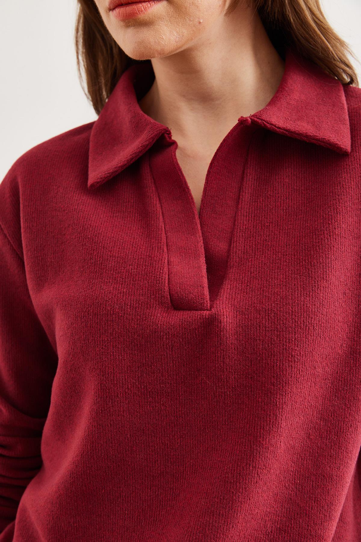 Polo Yaka Selanik Bluz Bordo