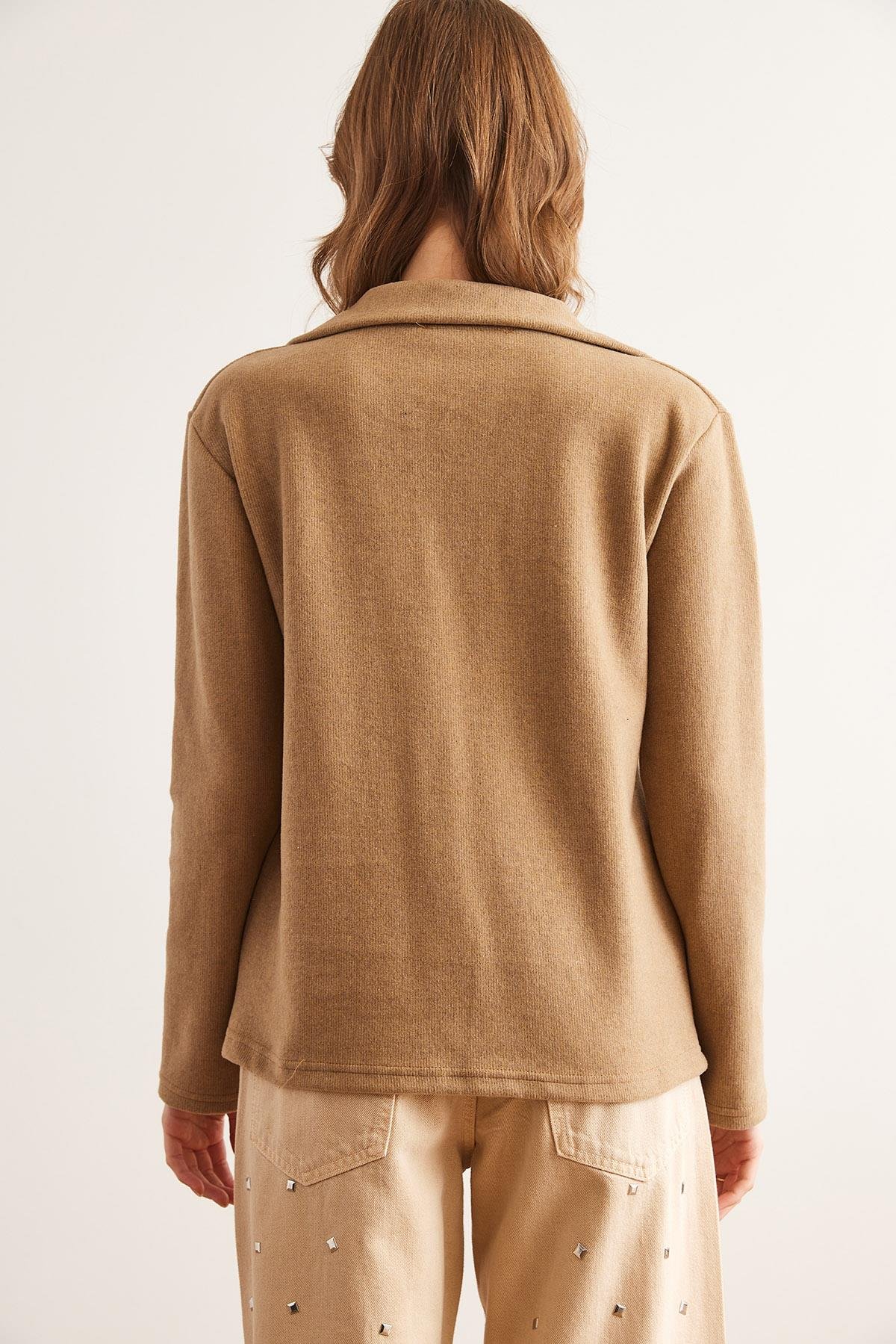 Polo Yaka Selanik Bluz Camel