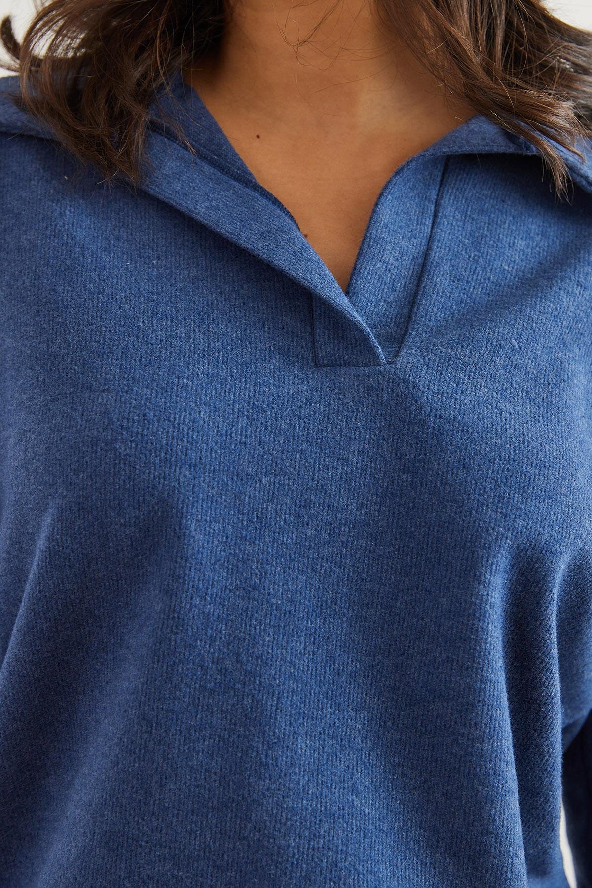 Polo Yaka Selanik Bluz İndigo