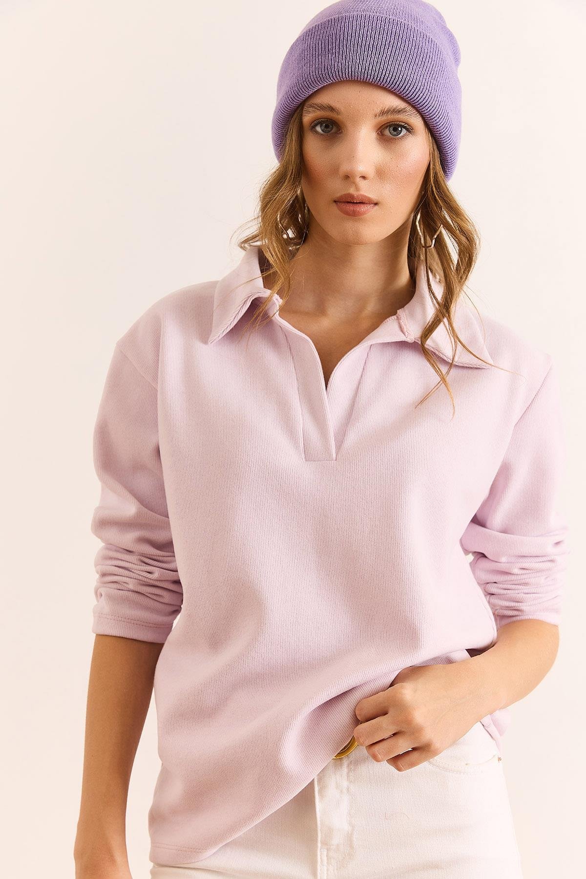 Polo Yaka Selanik Bluz Lila