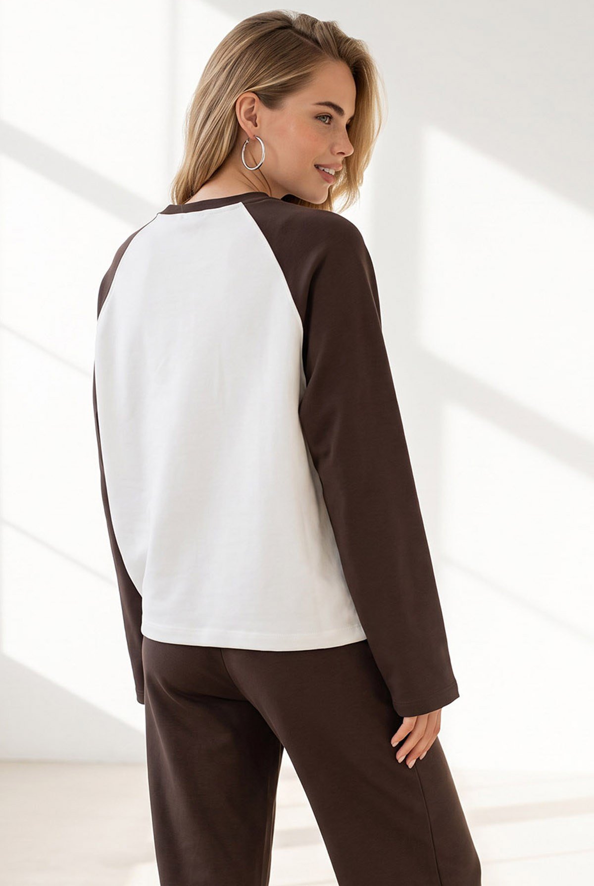 Reglan Kol Bisiklet Yaka Sweatshirt Kahverengi
