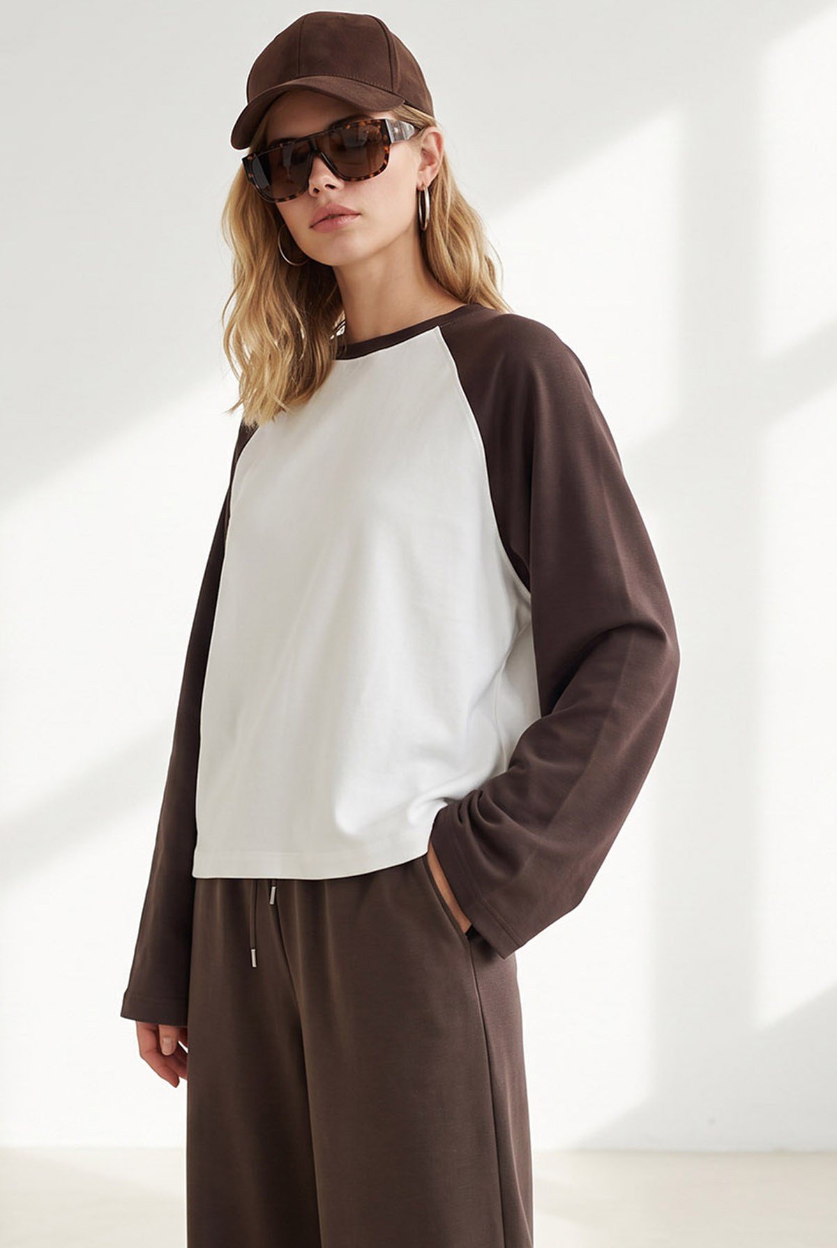 Reglan Kol Bisiklet Yaka Sweatshirt Kahverengi
