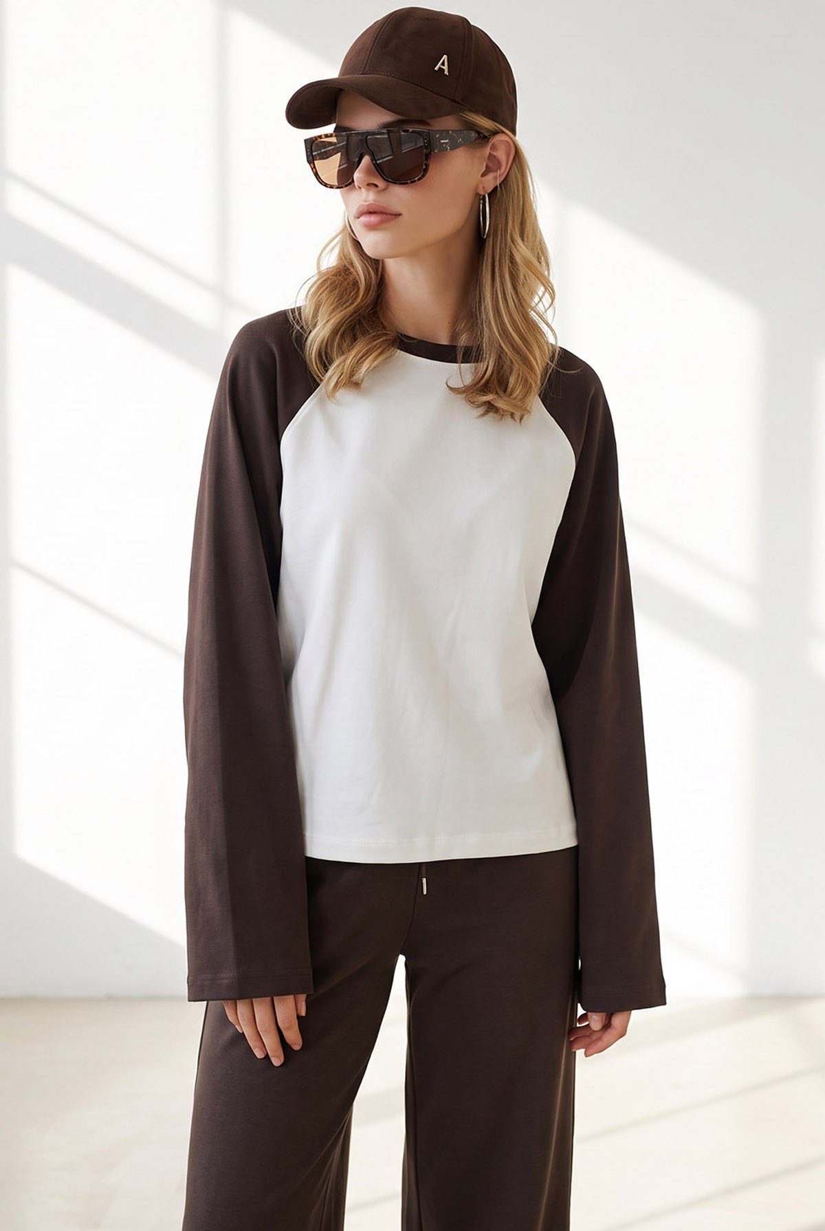 Reglan Kol Bisiklet Yaka Sweatshirt Kahverengi