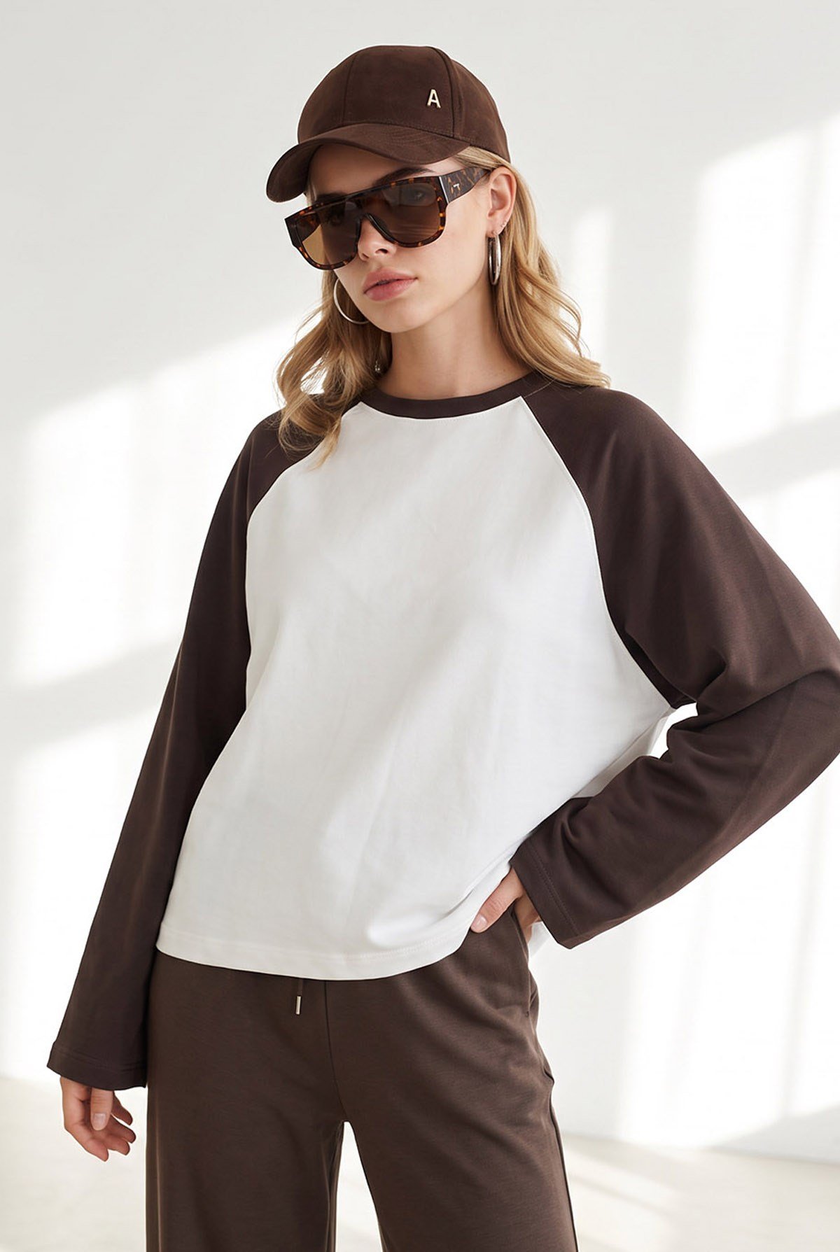 Reglan Kol Bisiklet Yaka Sweatshirt Kahverengi