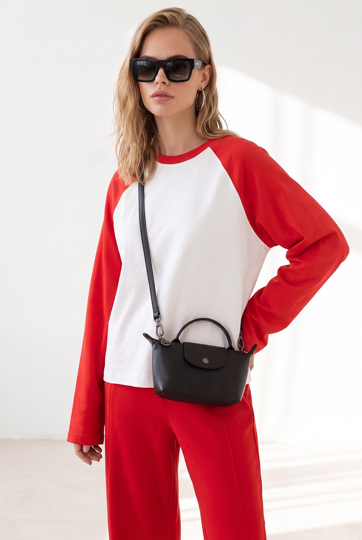 Reglan Kol Bisiklet Yaka Sweatshirt Kırmızı