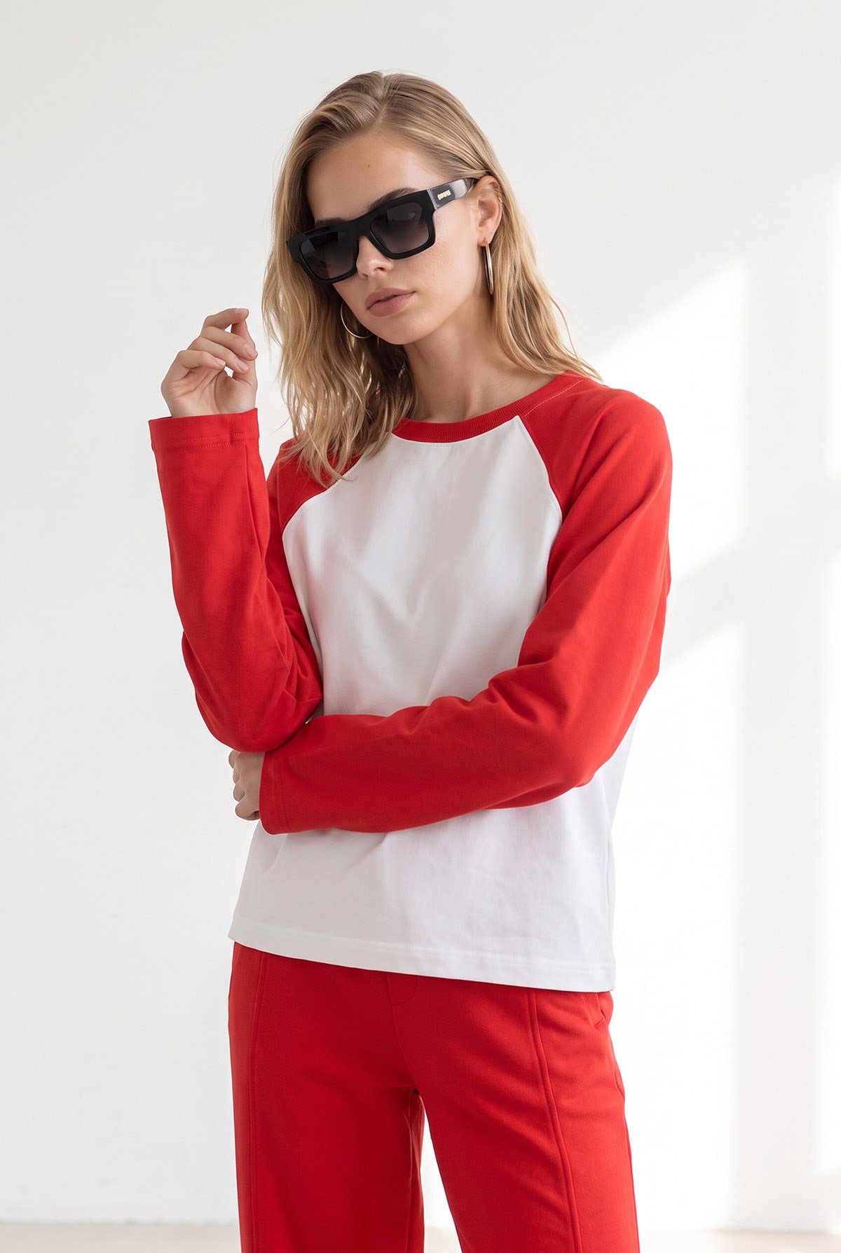 Reglan Kol Bisiklet Yaka Sweatshirt Kırmızı