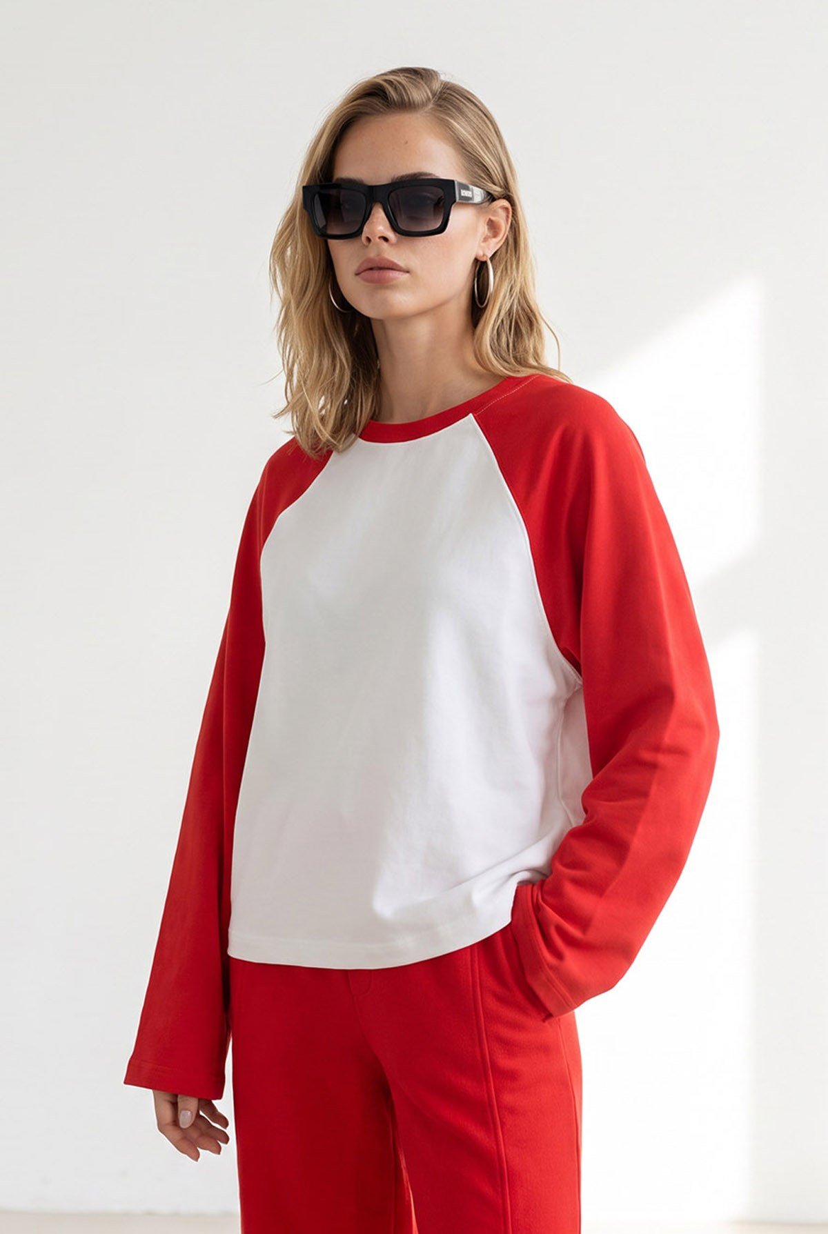 Reglan Kol Bisiklet Yaka Sweatshirt Kırmızı