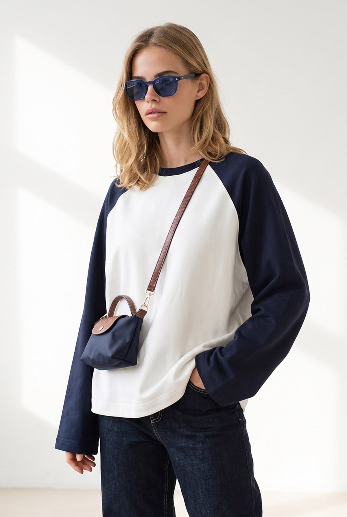 Reglan Kol Bisiklet Yaka Sweatshirt Lacivert