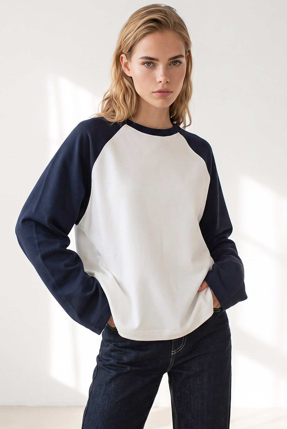 Reglan Kol Bisiklet Yaka Sweatshirt Lacivert