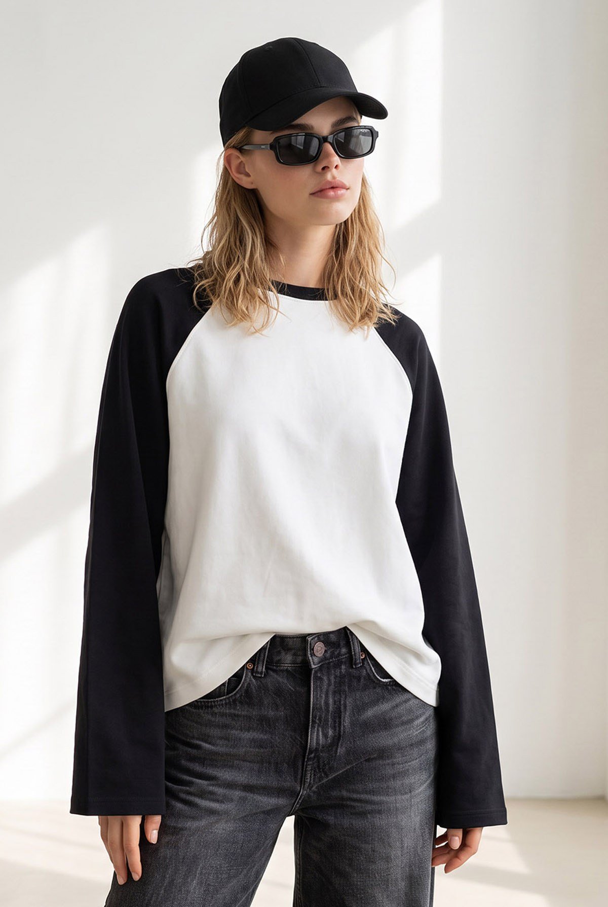 Reglan Kol Bisiklet Yaka Sweatshirt Siyah