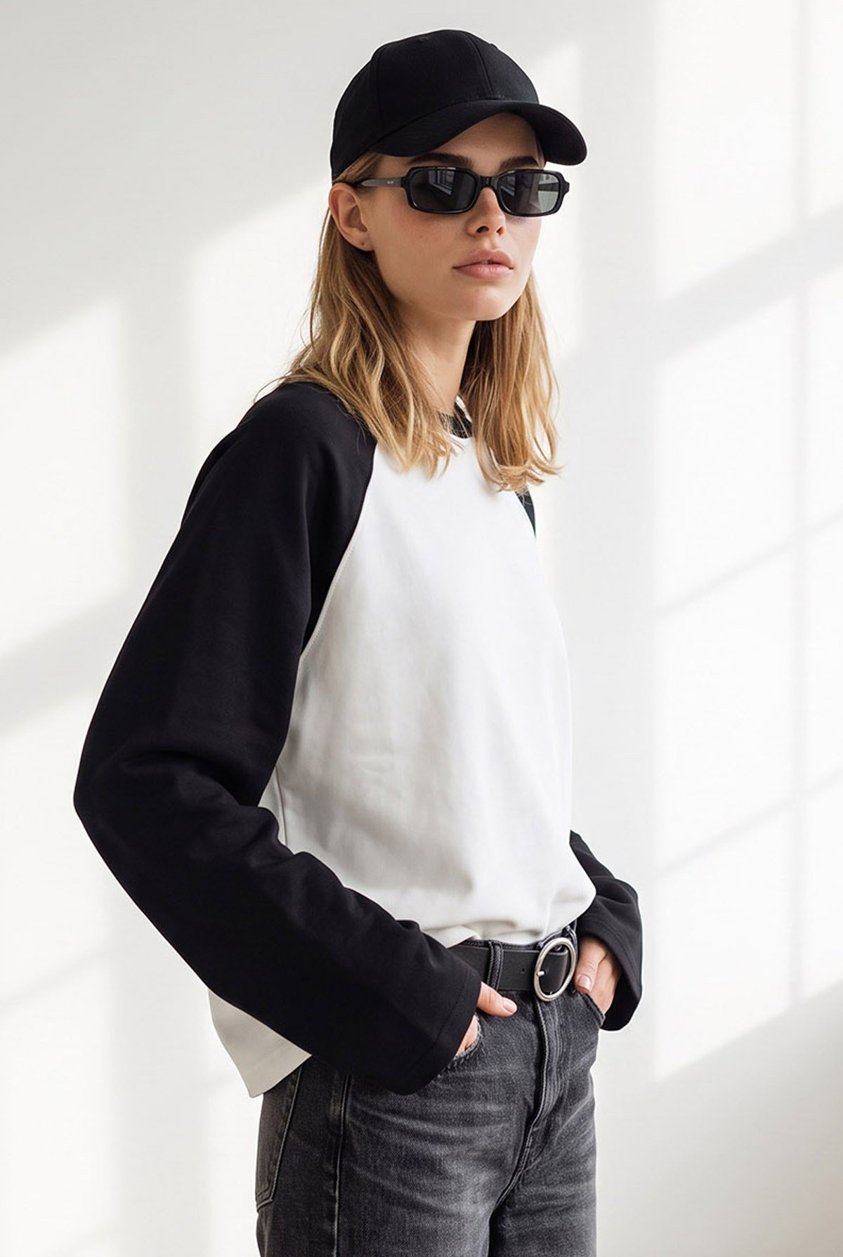 Reglan Kol Bisiklet Yaka Sweatshirt Siyah