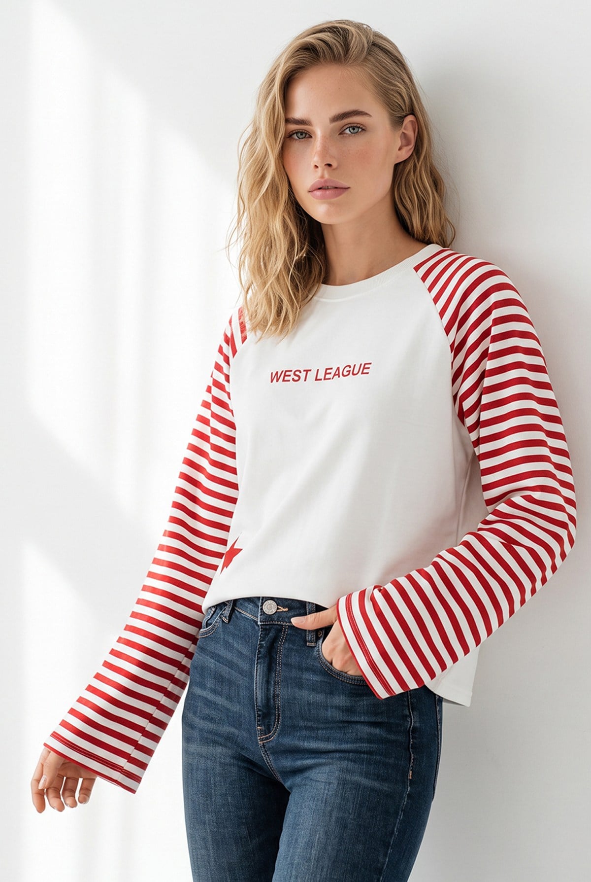 Reglan Kol Çizgi Detaylı Dökümlü Bluz Kırmızı