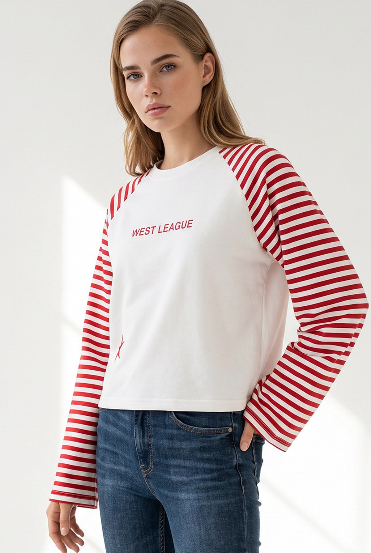 Reglan Kol Çizgi Detaylı Dökümlü Bluz Kırmızı