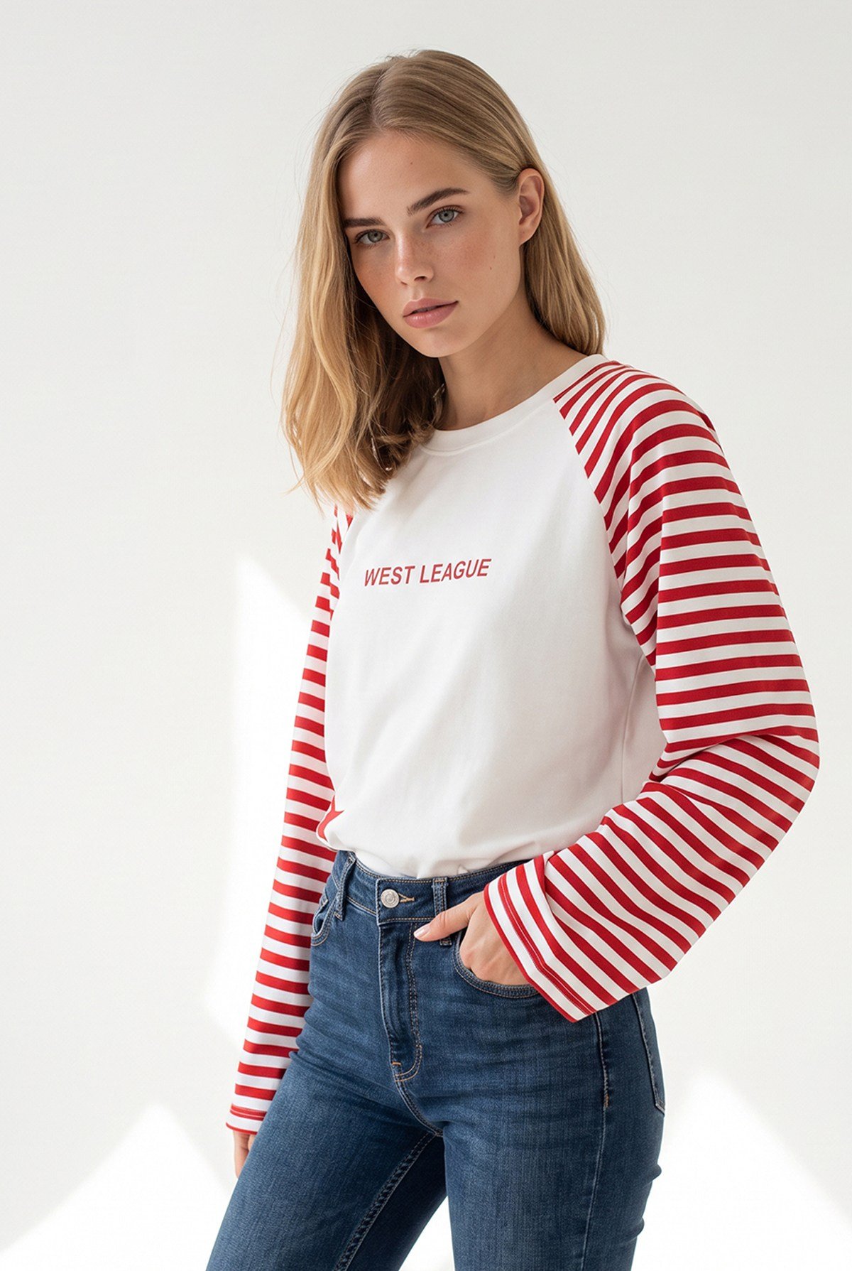 Reglan Kol Çizgi Detaylı Dökümlü Bluz Kırmızı