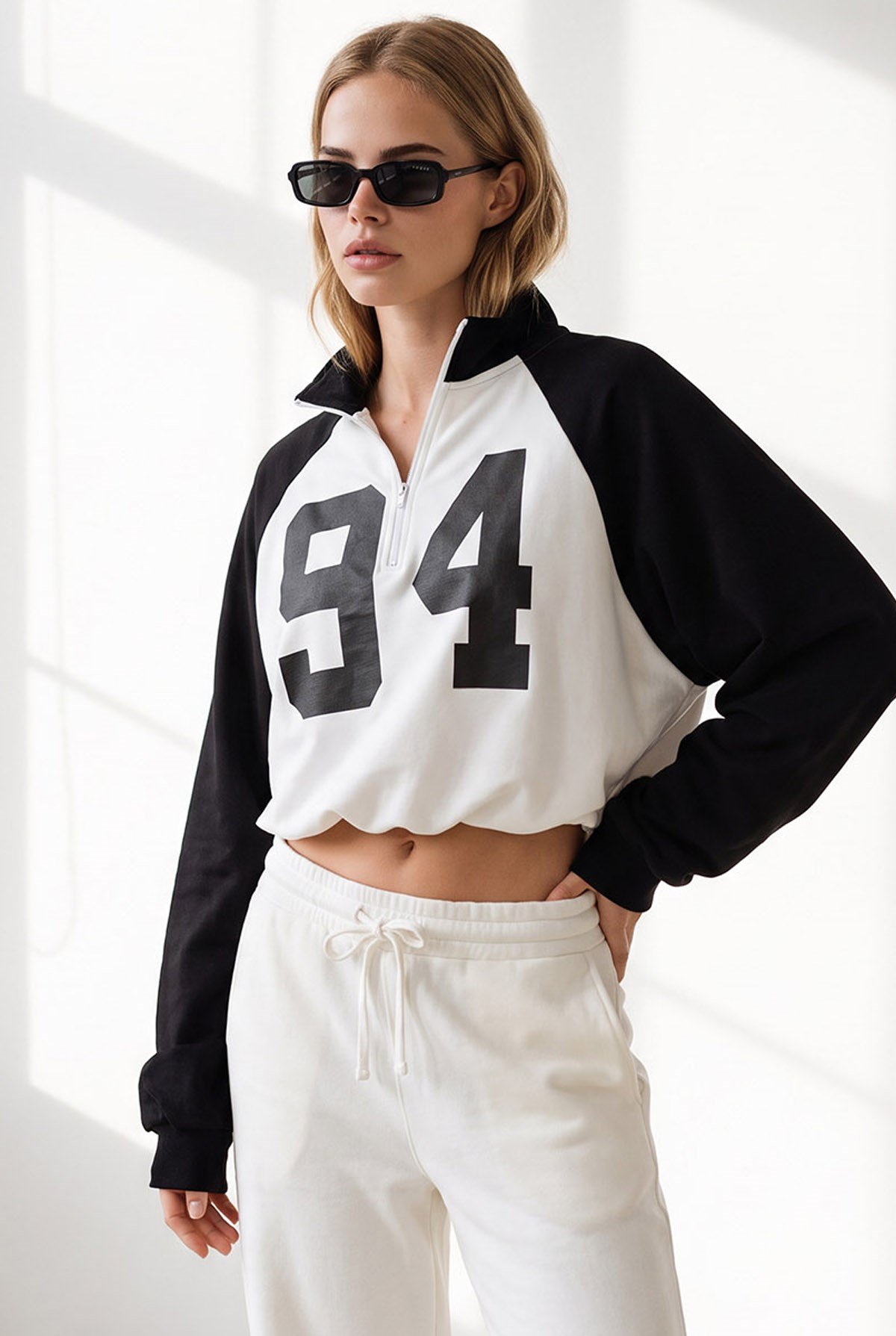Reglan Kol Yarım Fermuarlı Dökümlü Sweatshirt Siyah