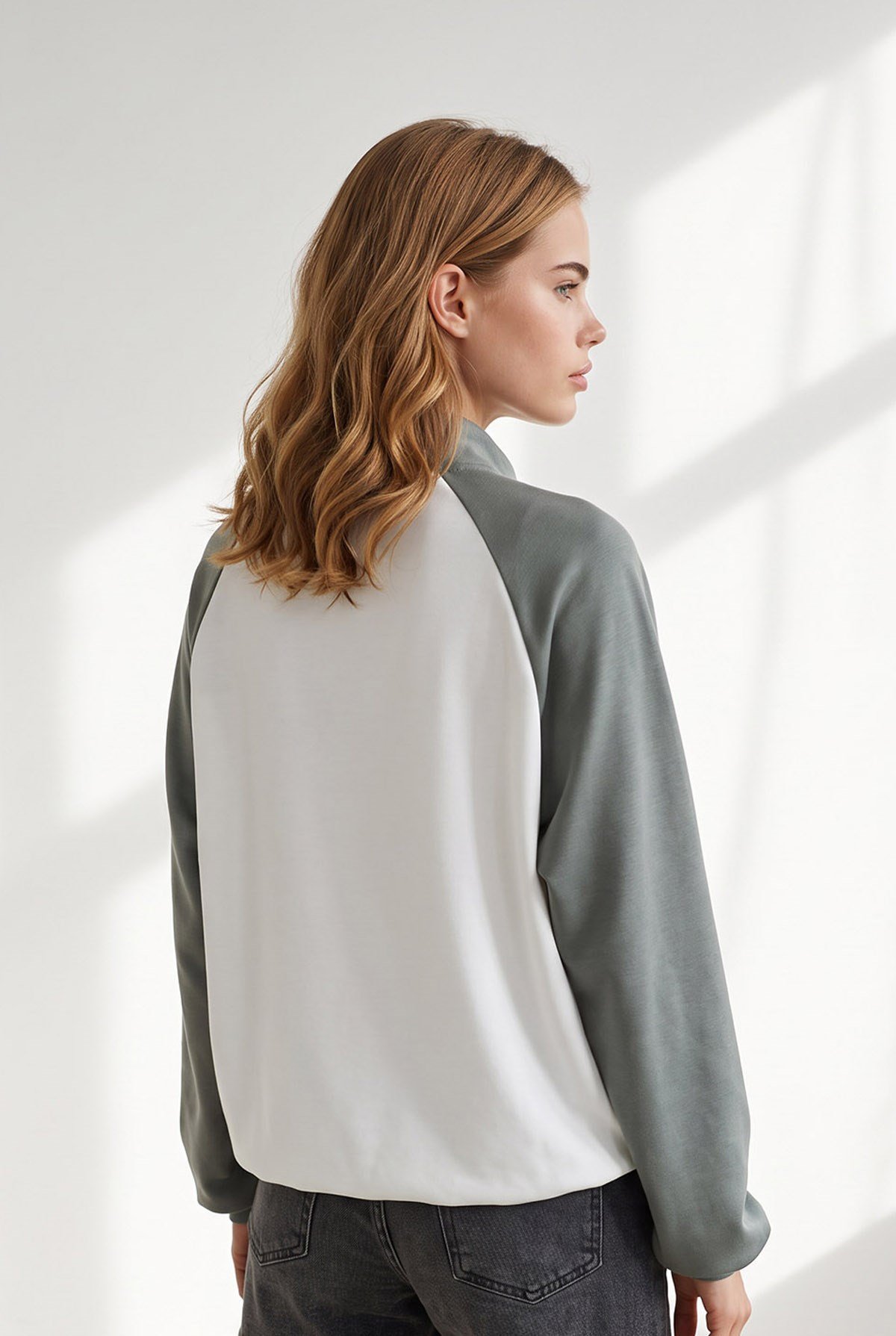 Reglan Kol Yarım Fermuarlı Dökümlü Sweatshirt Haki