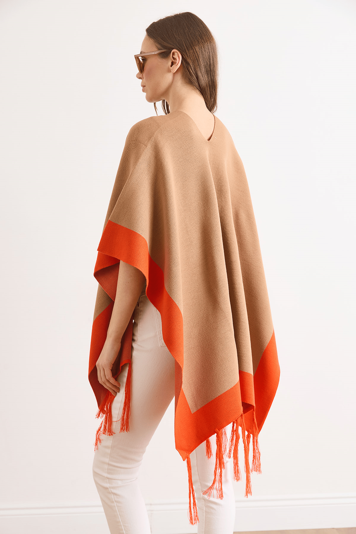 Renk Bloklu Panço Hırka Camel