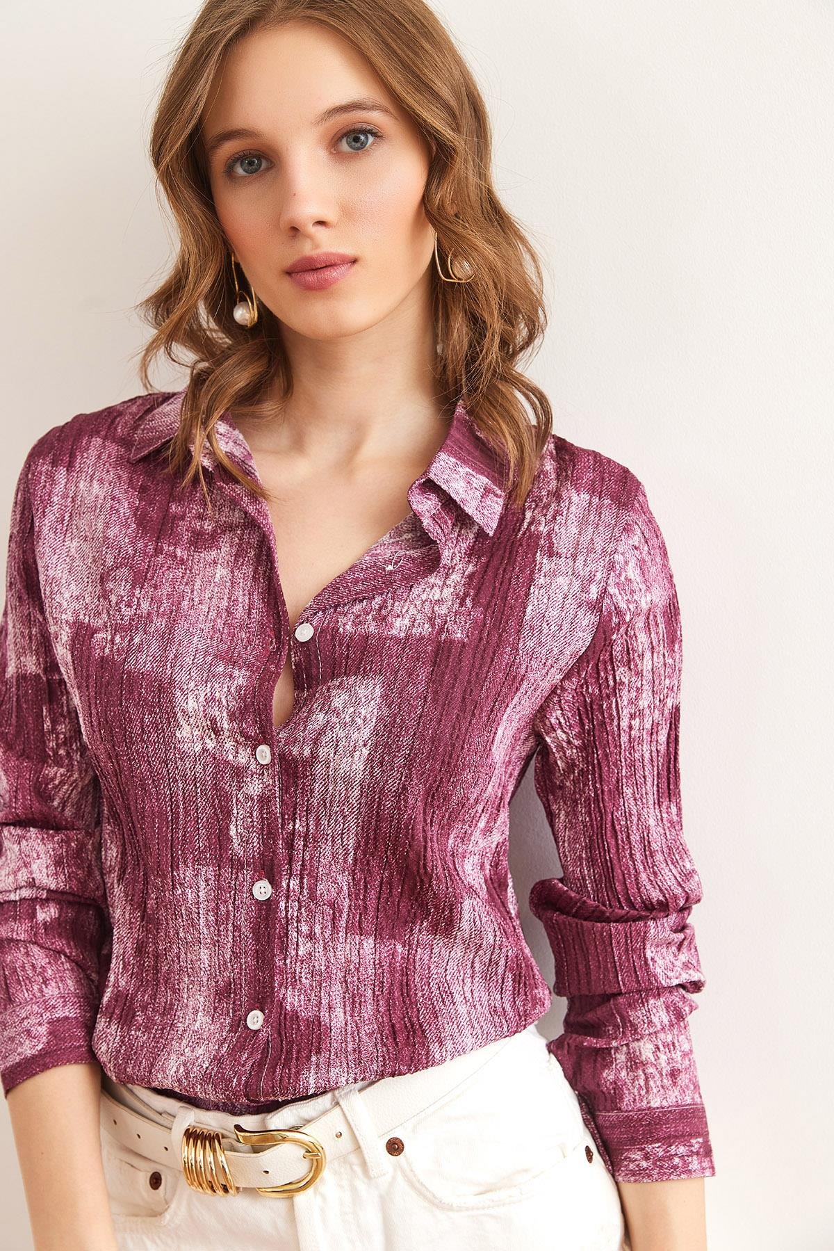 Renk Geçişli Dokulu Regular Fit Gömlek Marsala