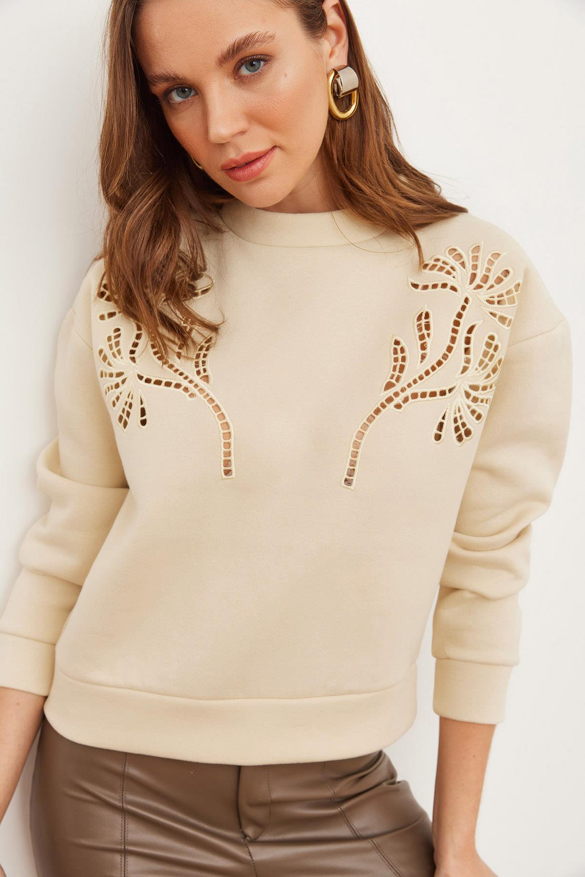 Roba Fisto Detaylı Şardonlu Sweatshirt Taş