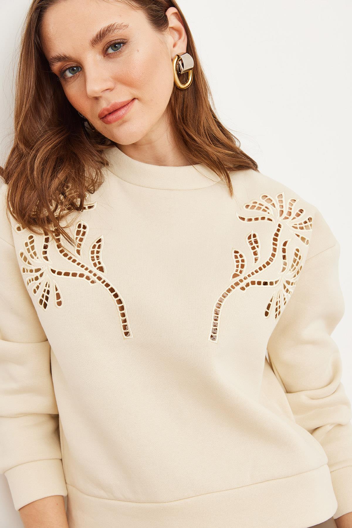 Roba Fisto Detaylı Şardonlu Sweatshirt Taş