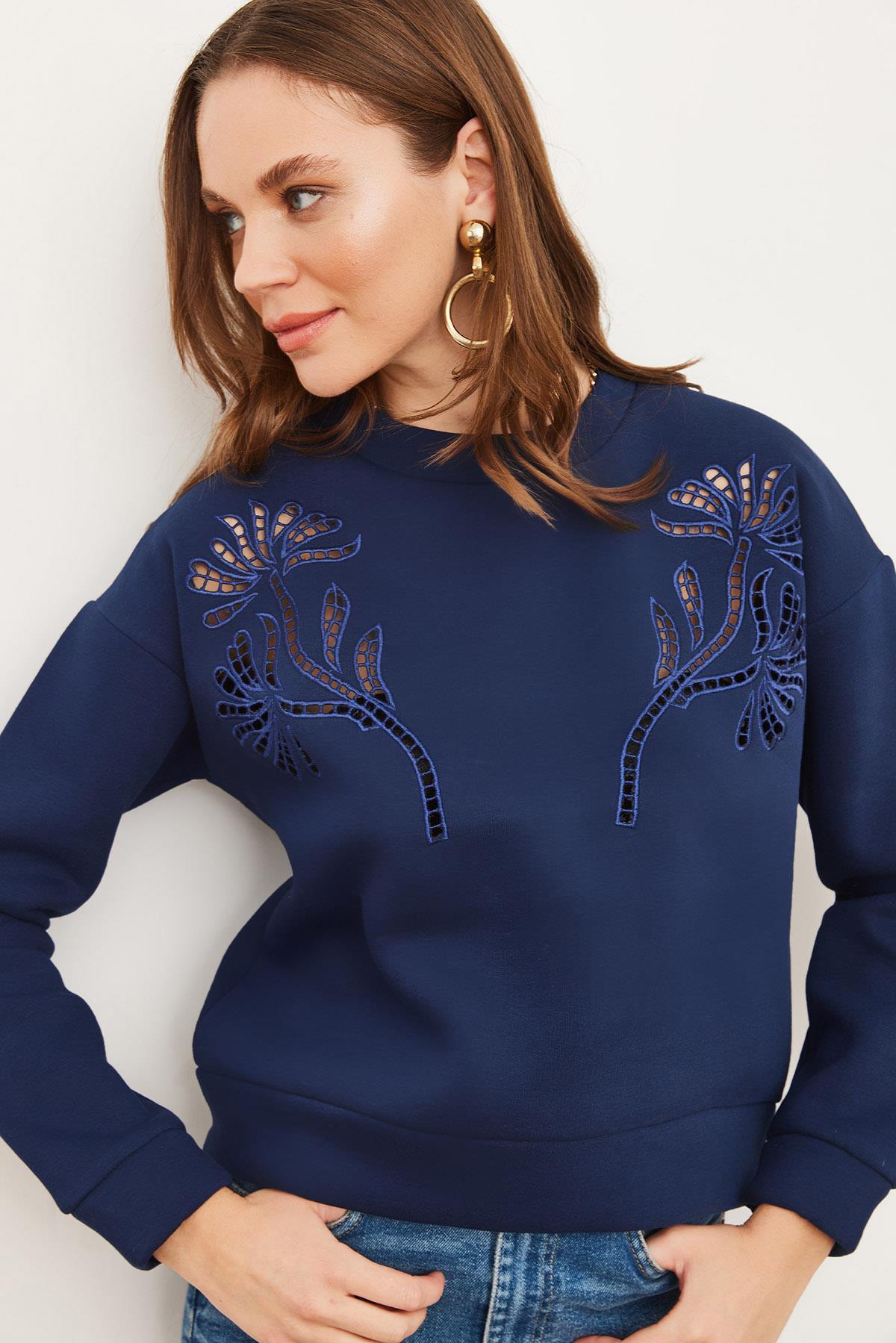 Roba Fisto Detaylı Şardonlu Sweatshirt Lacivert