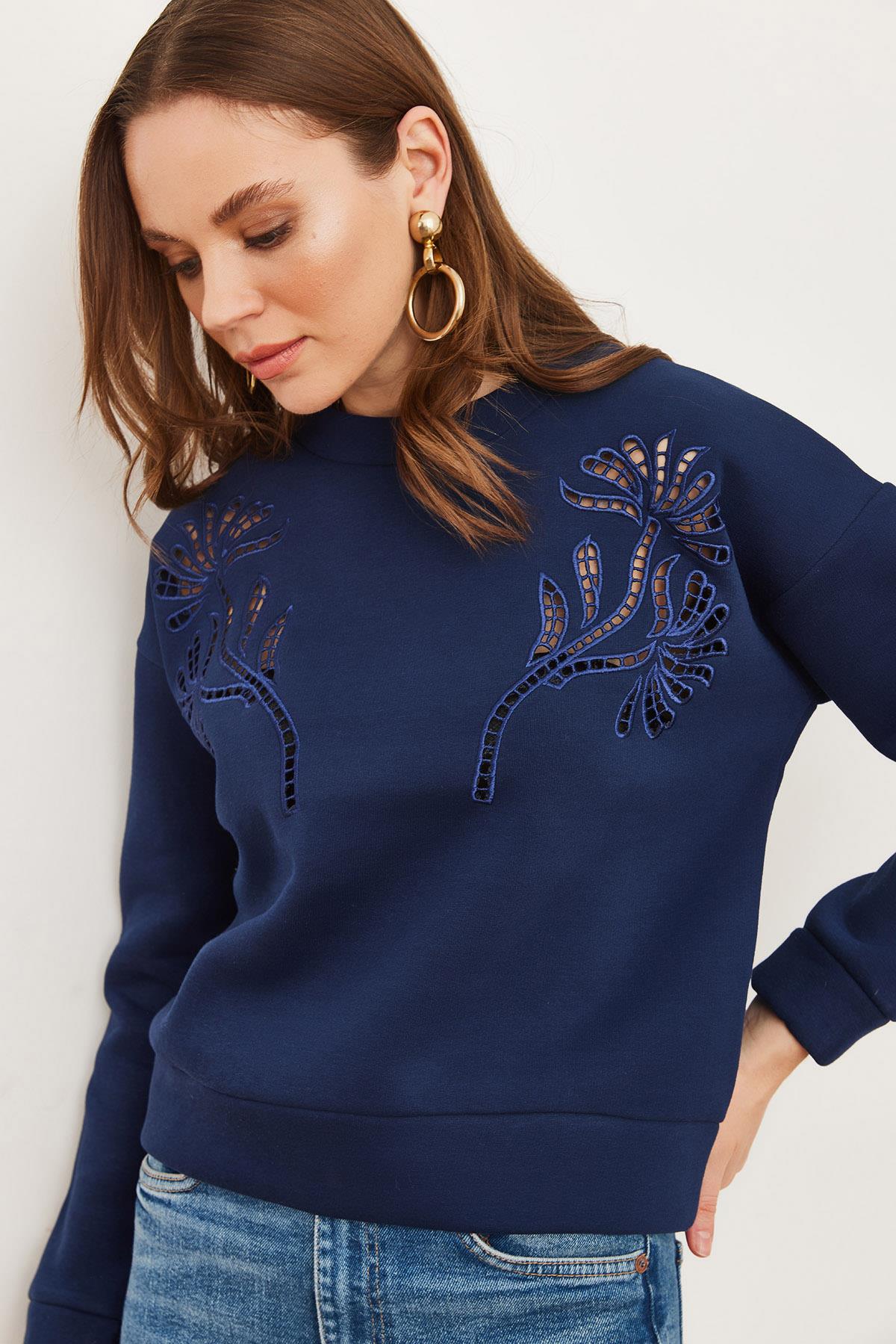 Roba Fisto Detaylı Şardonlu Sweatshirt Lacivert