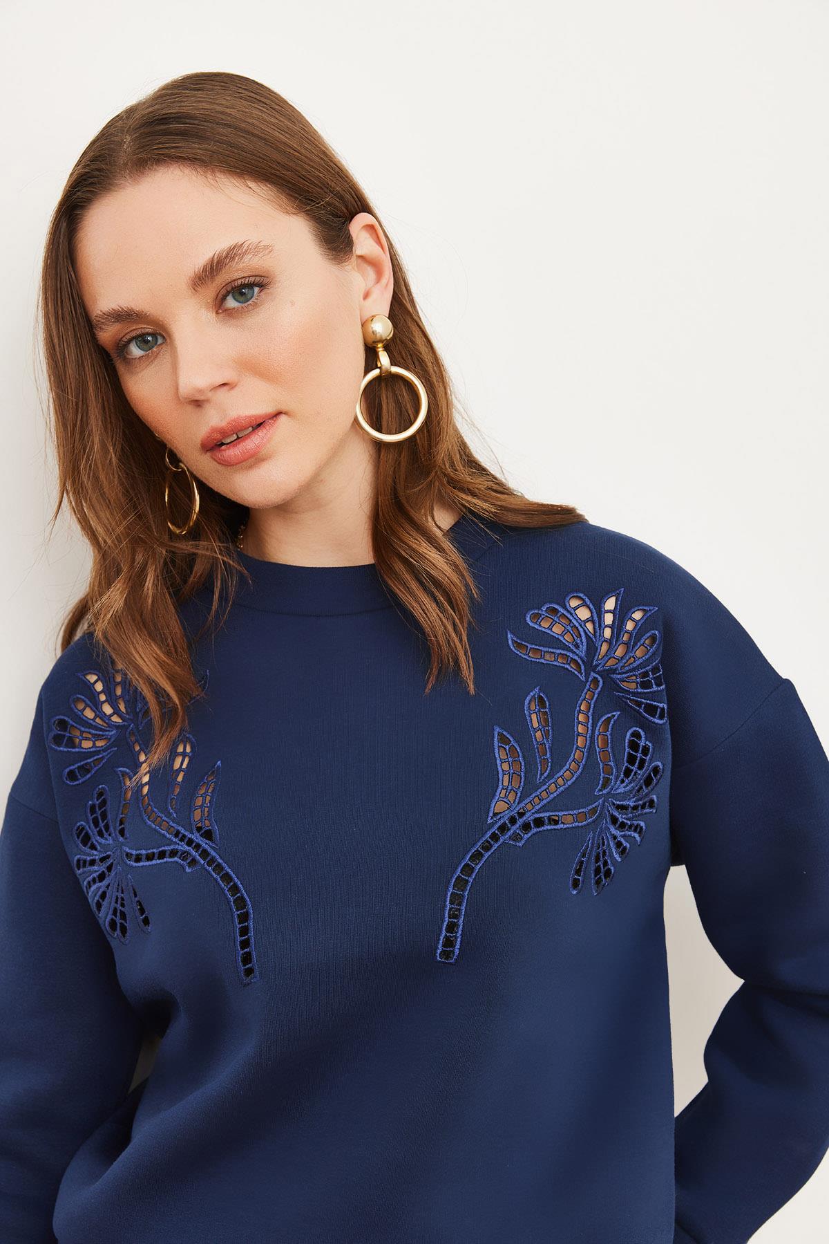 Roba Fisto Detaylı Şardonlu Sweatshirt Lacivert