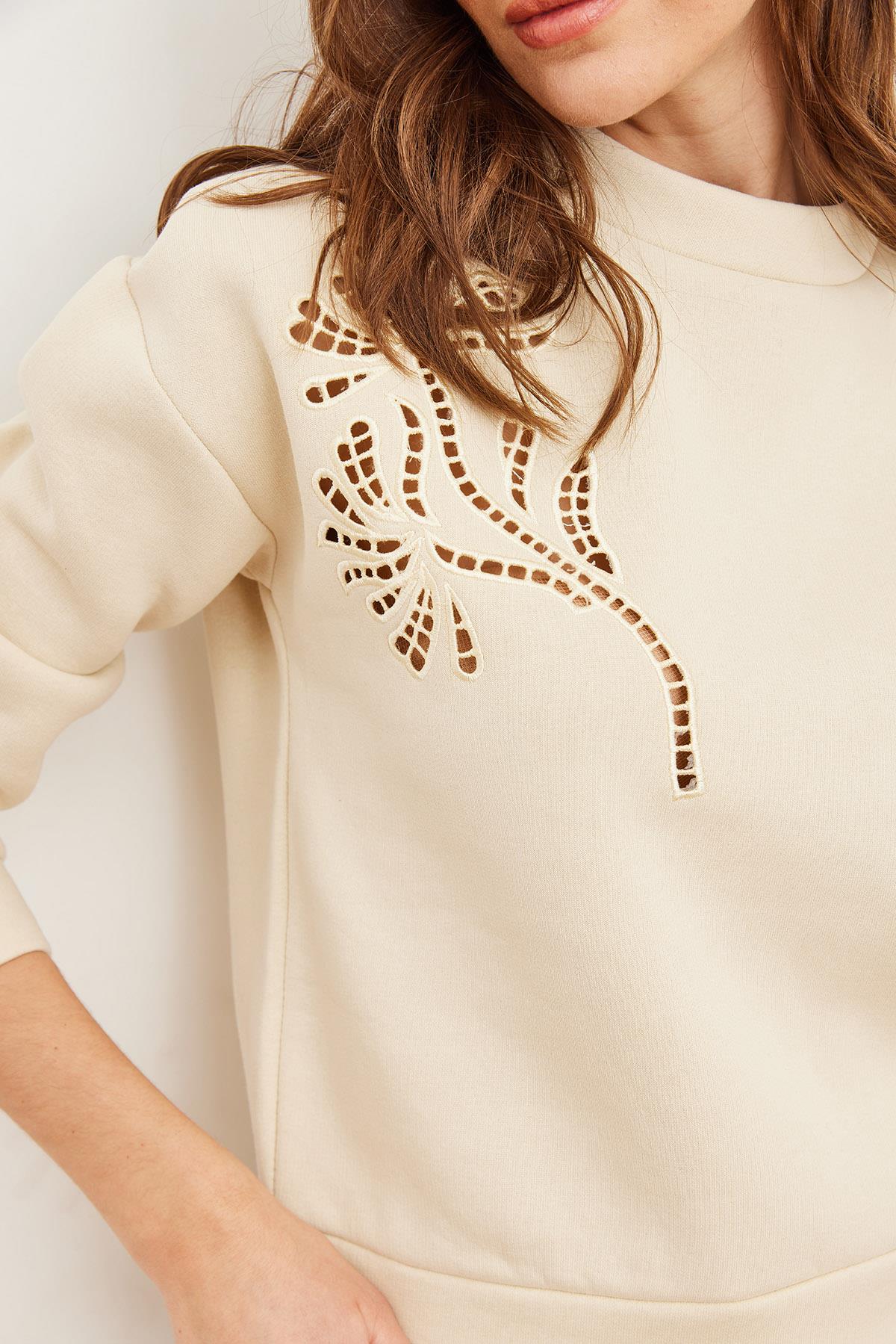 Roba Fisto Detaylı Şardonlu Sweatshirt Taş