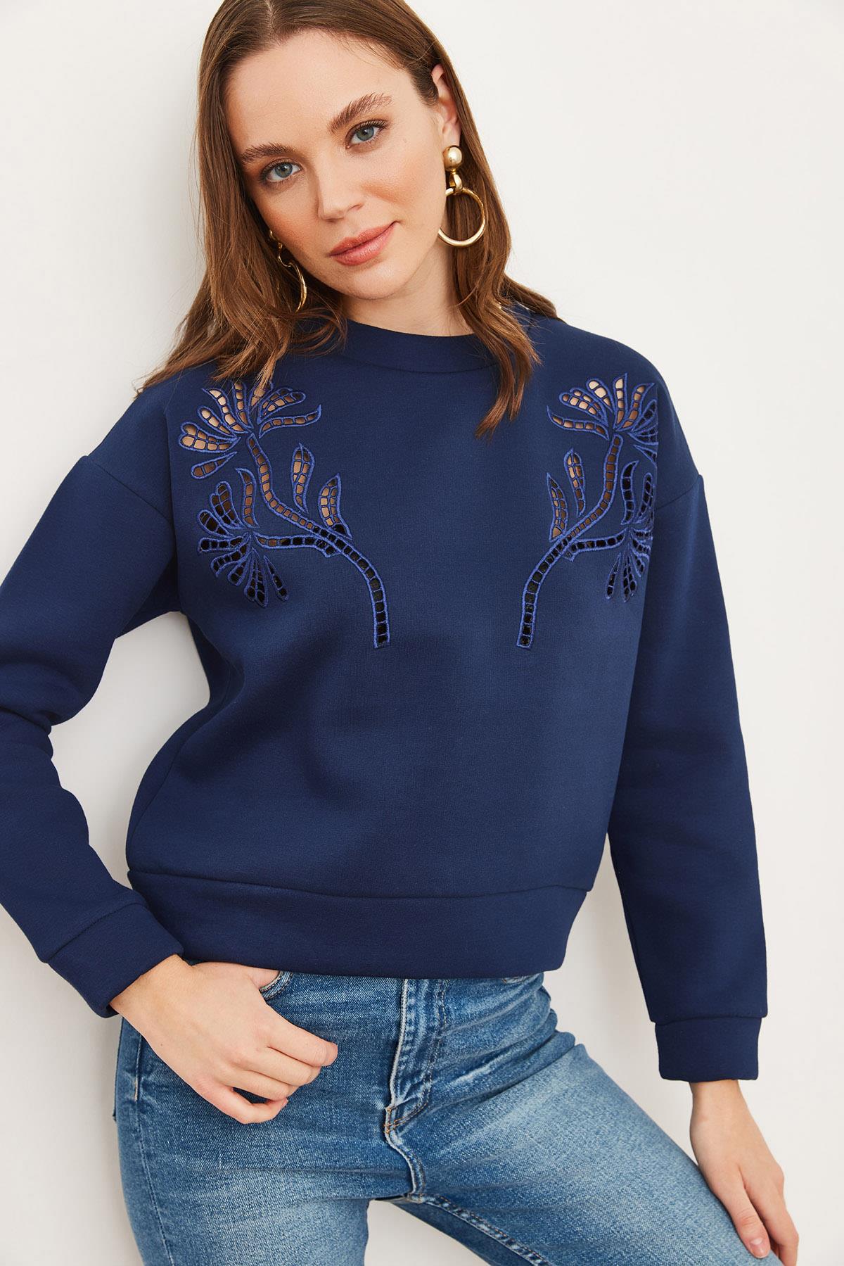 Roba Fisto Detaylı Şardonlu Sweatshirt Lacivert