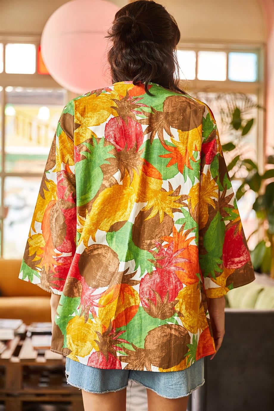 Salaş Dokuma Kimono Ananas Çok Renkli