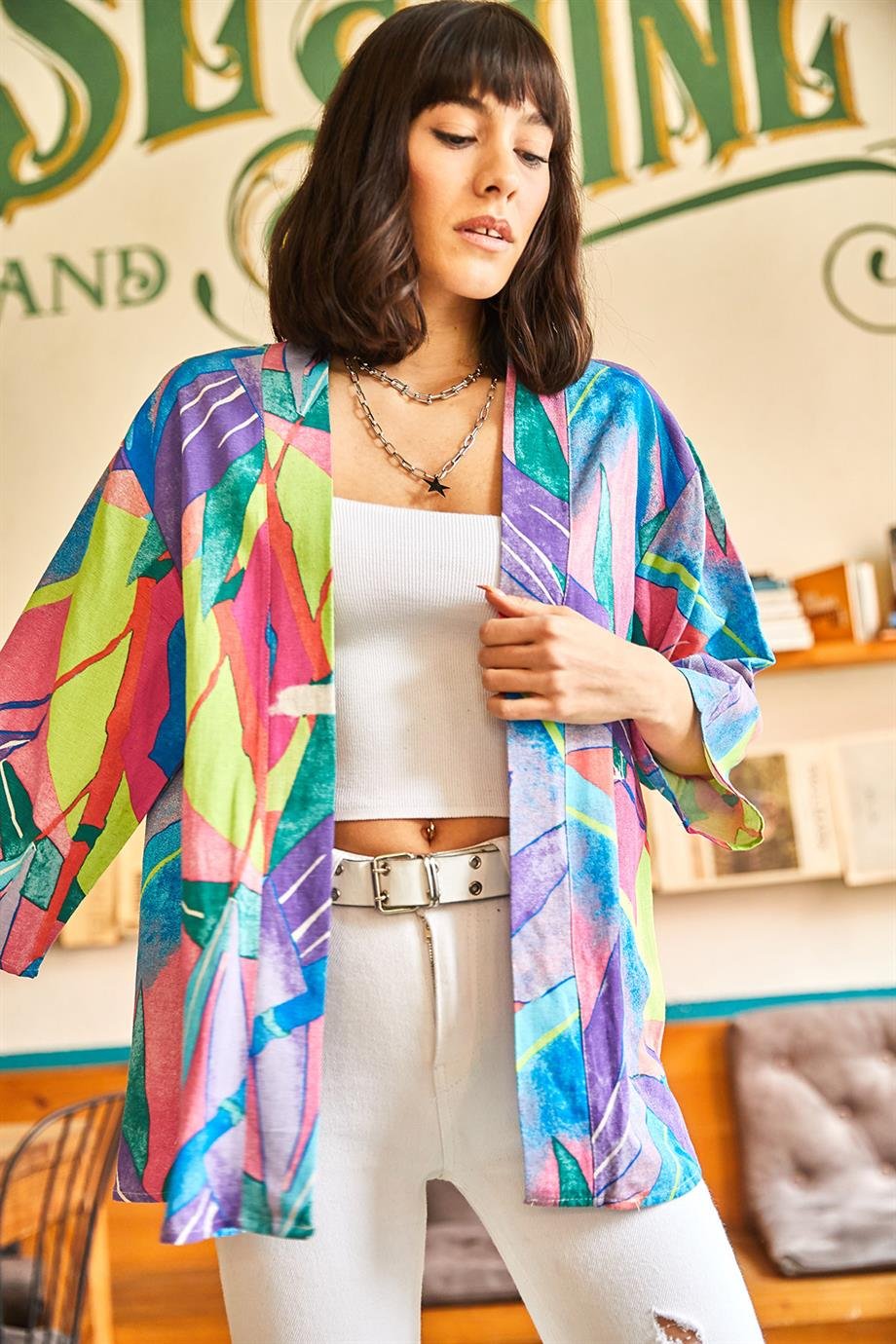 Salaş Dokuma Kimono Çok Renkli