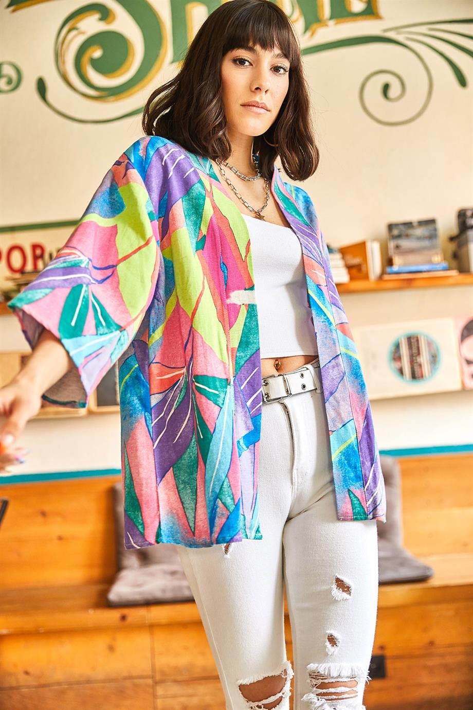 Salaş Dokuma Kimono Çok Renkli