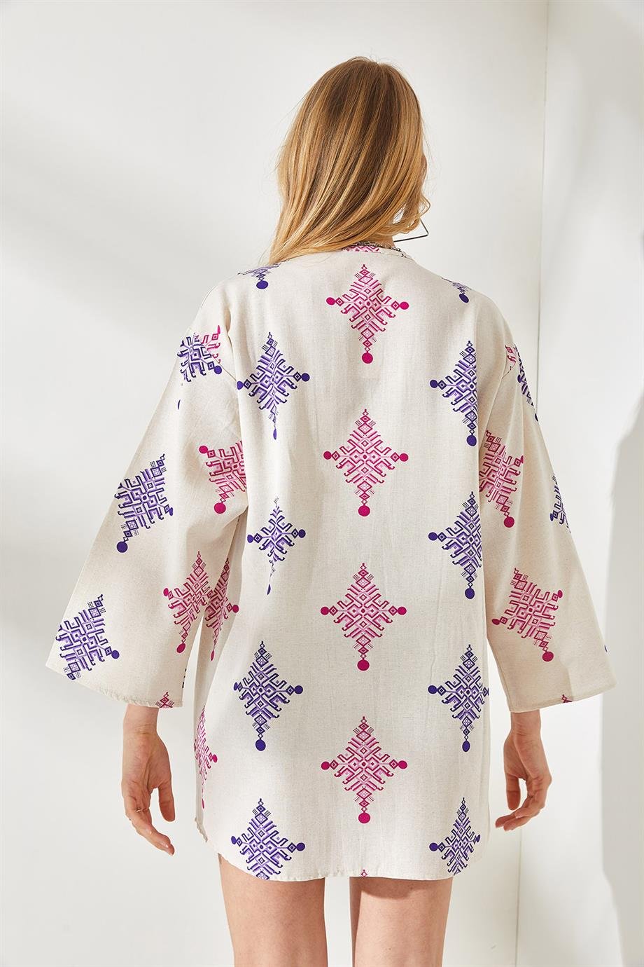 Salaş Dokuma Kimono Etnik Mor