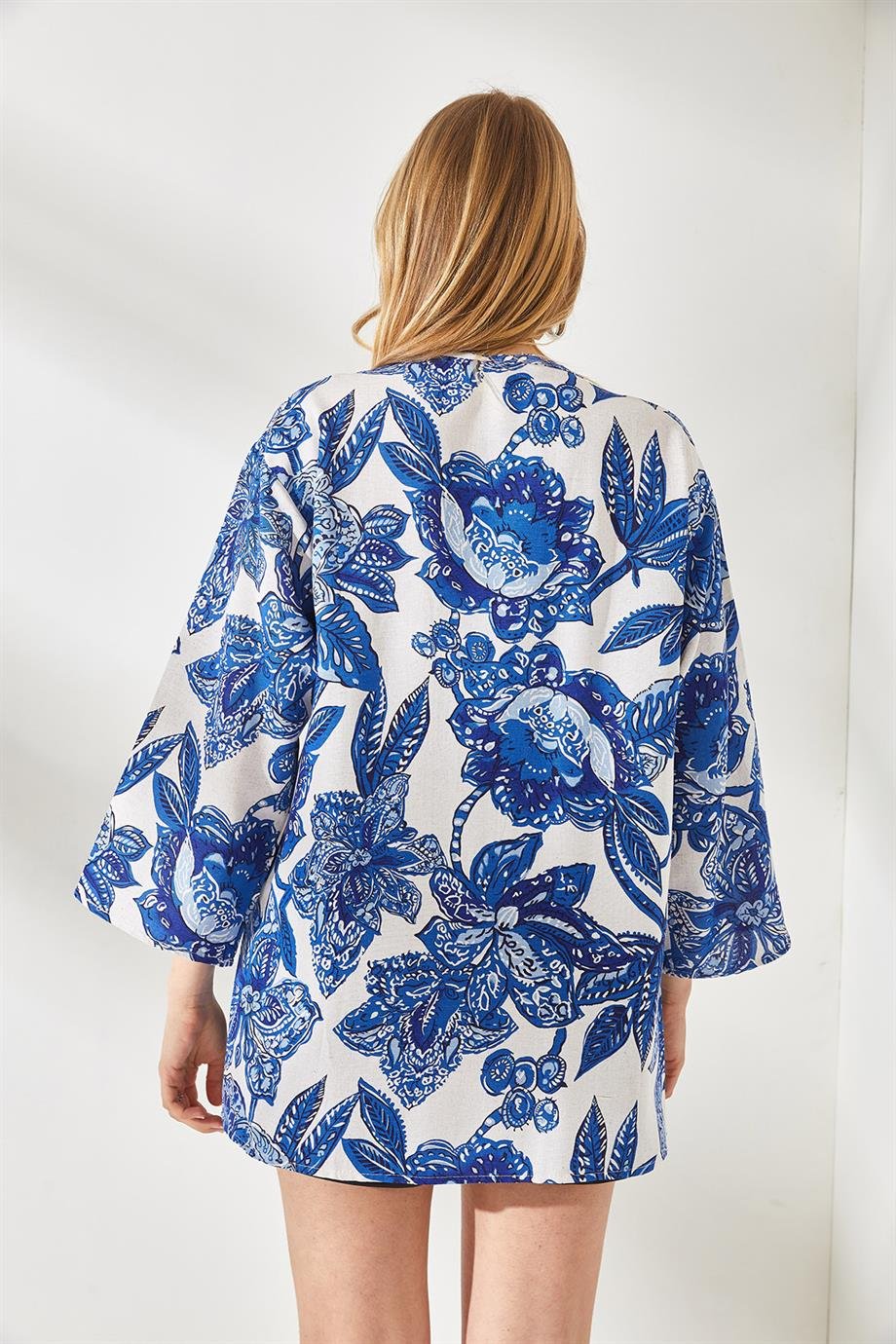 Salaş Dokuma Kimono Saks Mavi Taş