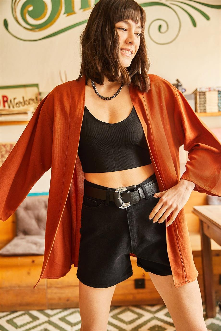 Salaş Dokuma Kimono Taba