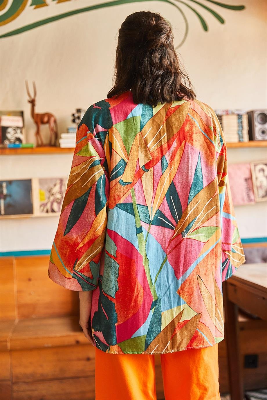 Salaş Dokuma Kimono Turuncu Pembe