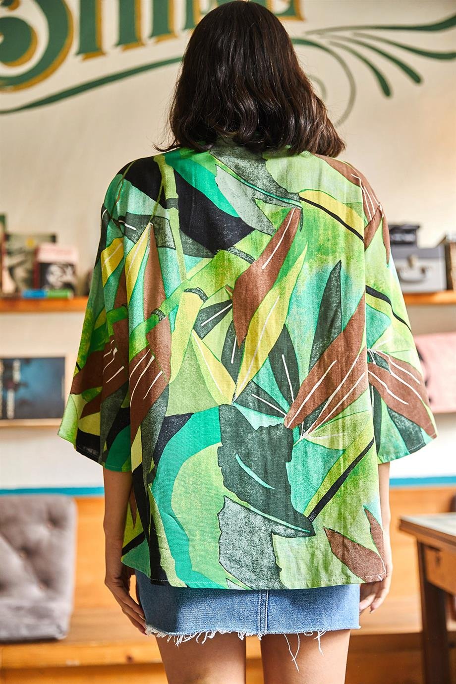 Salaş Dokuma Kimono Yeşil Yaprak