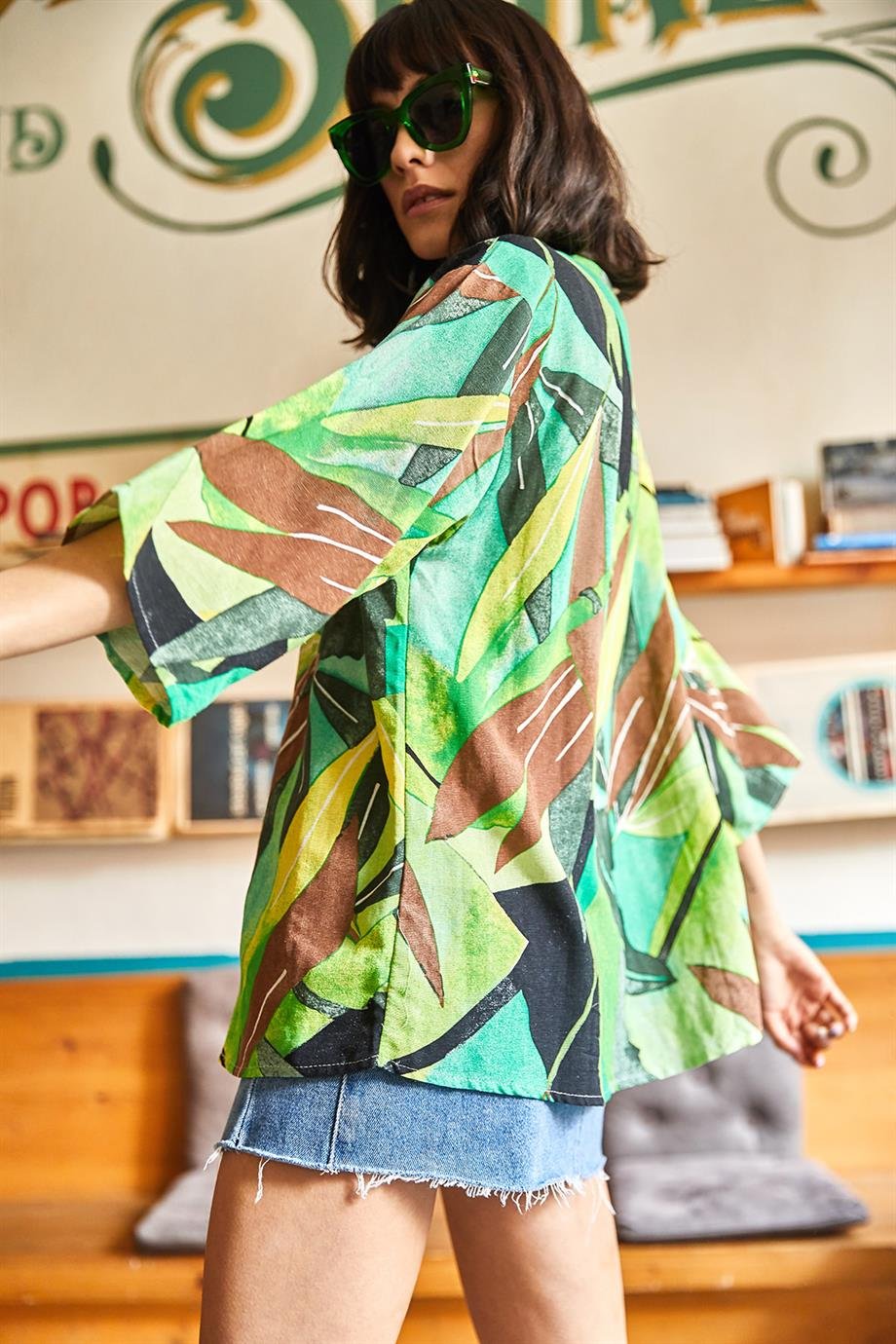 Salaş Dokuma Kimono Yeşil Yaprak