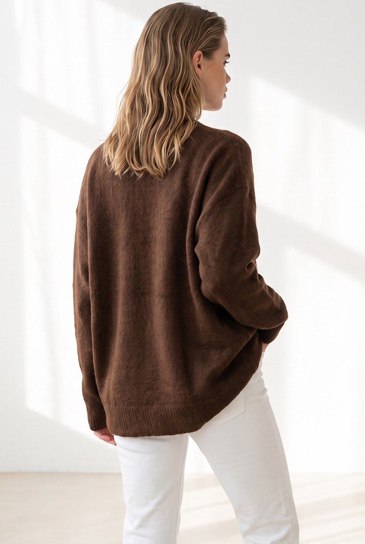 Şardonlu Bonjour Oversize Triko Kazak Kahverengi