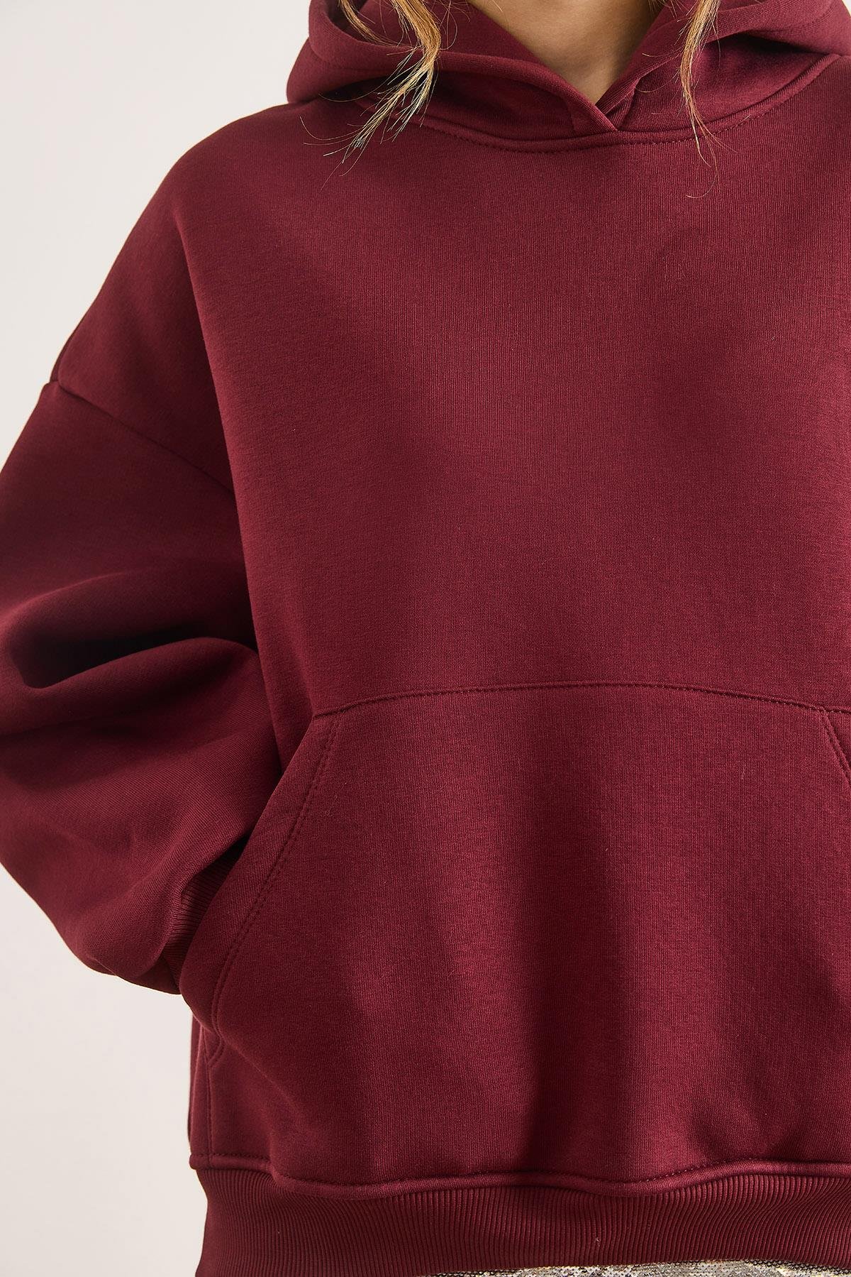 Sırt Culture Nakışlı Şardonlu Oversize Sweatshirt Bordo