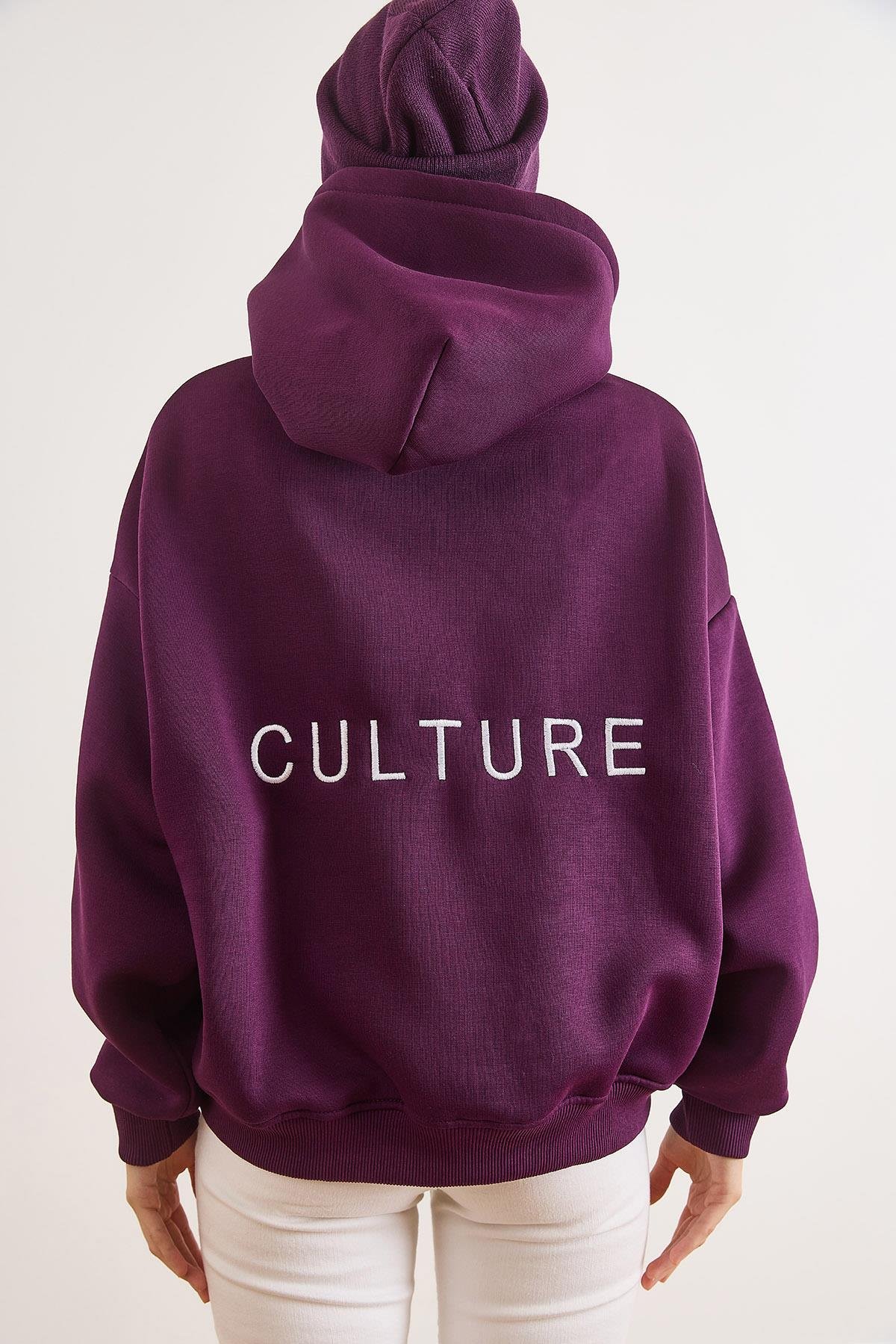 Sırt Culture Nakışlı Şardonlu Oversize Sweatshirt Mor