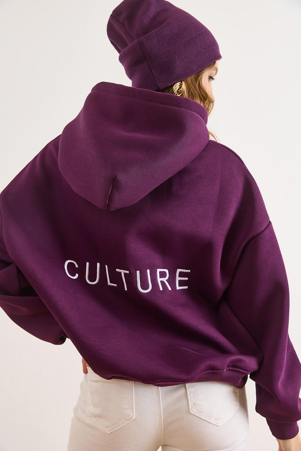Sırt Culture Nakışlı Şardonlu Oversize Sweatshirt Mor